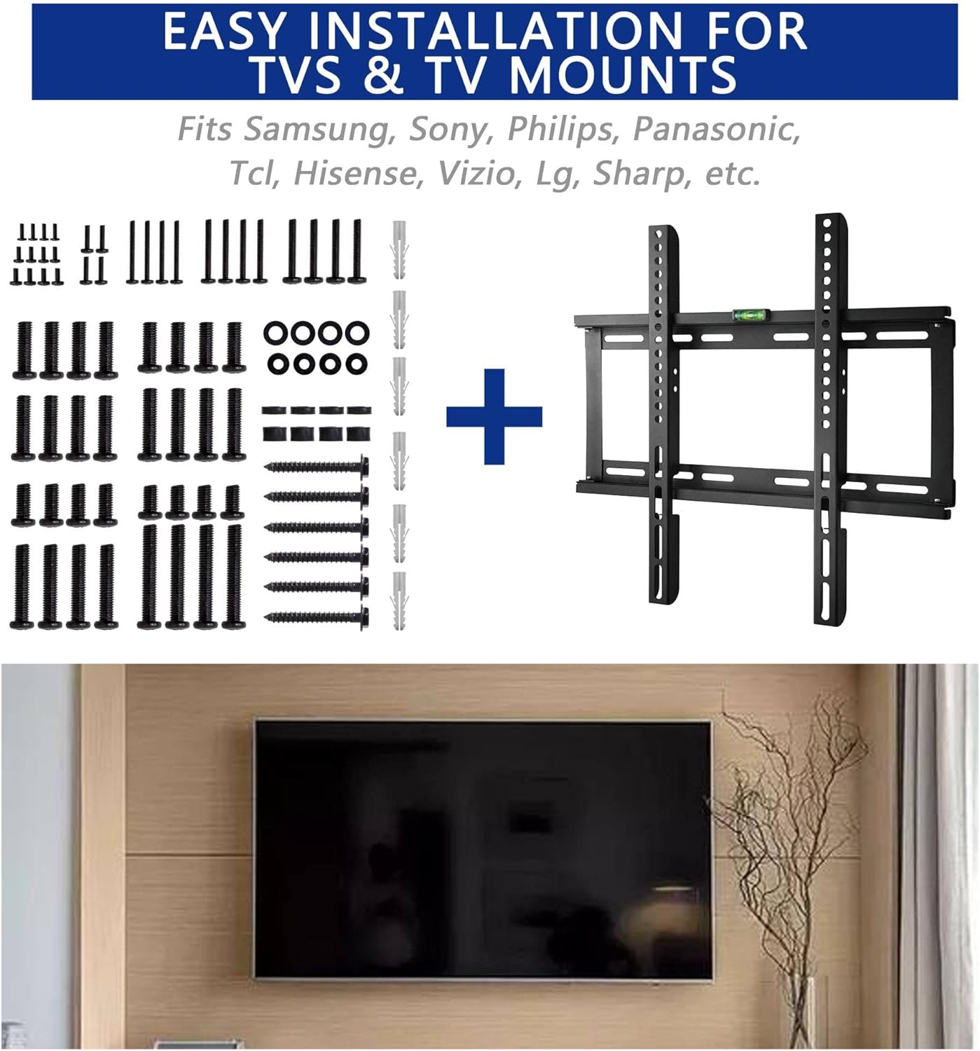 Polarduck Universal TV Mounting Hardware Kit: Fits All TVs Up to 80 inch - Includes M4 M5 M6 M8 Screws Washers & Spacers - Works with Any TV Wall Bracket Monitor & TV Stand | 88 PCS Pack Black - Amazing Gadgets Outlet