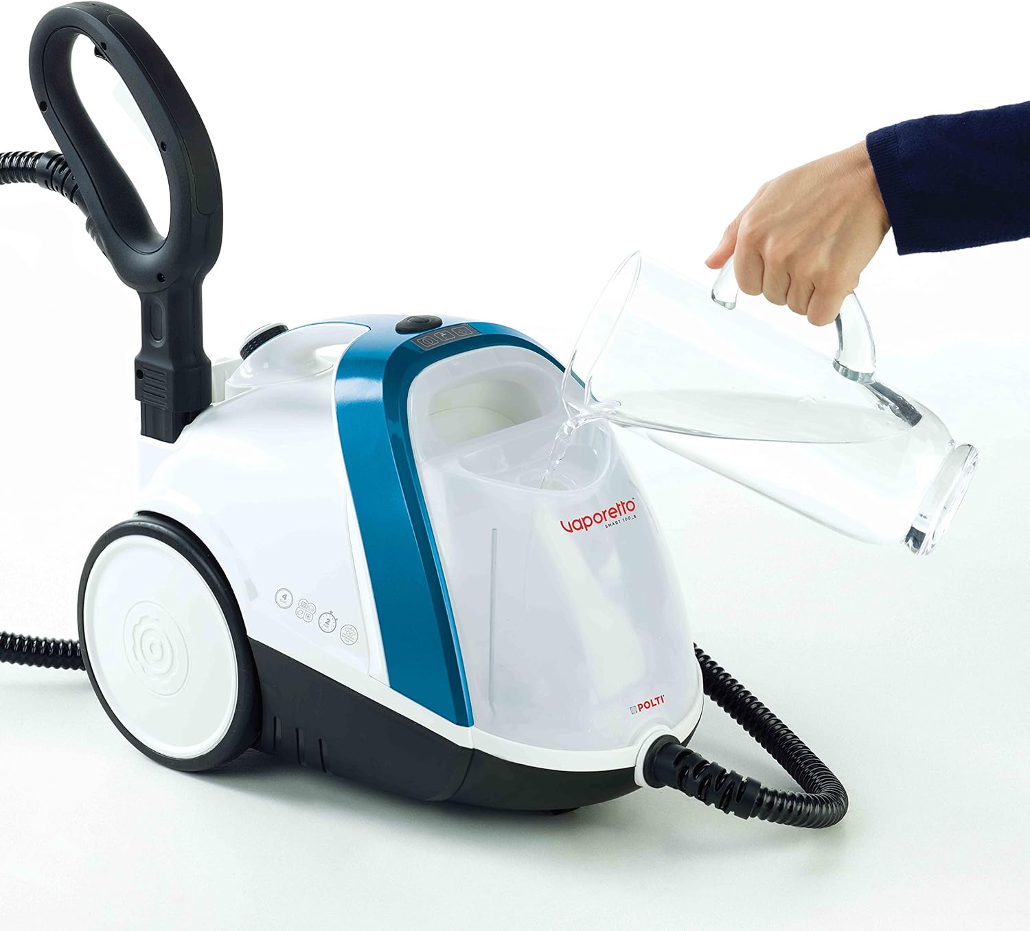 Polti Vaporetto Smart 100_B, Steam Cleaner, Unlimited Autonomy, High Pressure Boiler 4 Bar, Kills And Eliminates 99.99% * Of Viruses, Germs And Bacteria, 9 Accessories, White/Sky Blue   Import  Single ASIN  Import  Multiple ASIN ×Product customiz - Amazing Gadgets Outlet