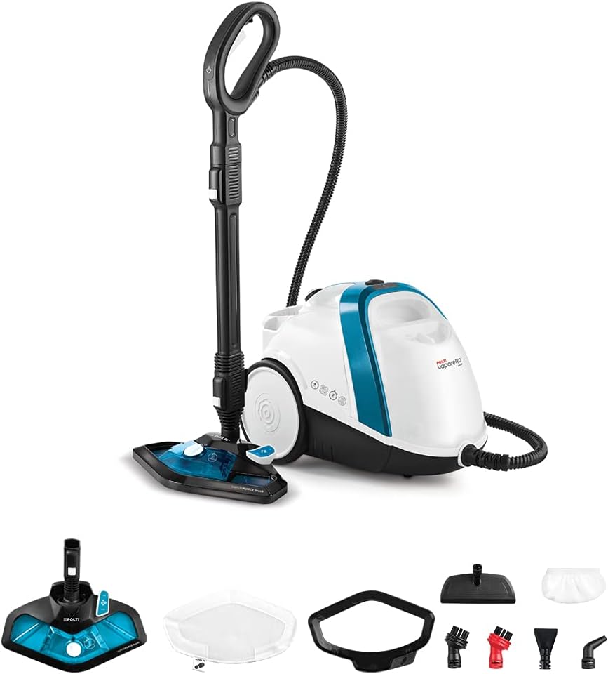 Polti Vaporetto Smart 100_B, Steam Cleaner, Unlimited Autonomy, High Pressure Boiler 4 Bar, Kills And Eliminates 99.99% * Of Viruses, Germs And Bacteria, 9 Accessories, White/Sky Blue   Import  Single ASIN  Import  Multiple ASIN ×Product customiz - Amazing Gadgets Outlet