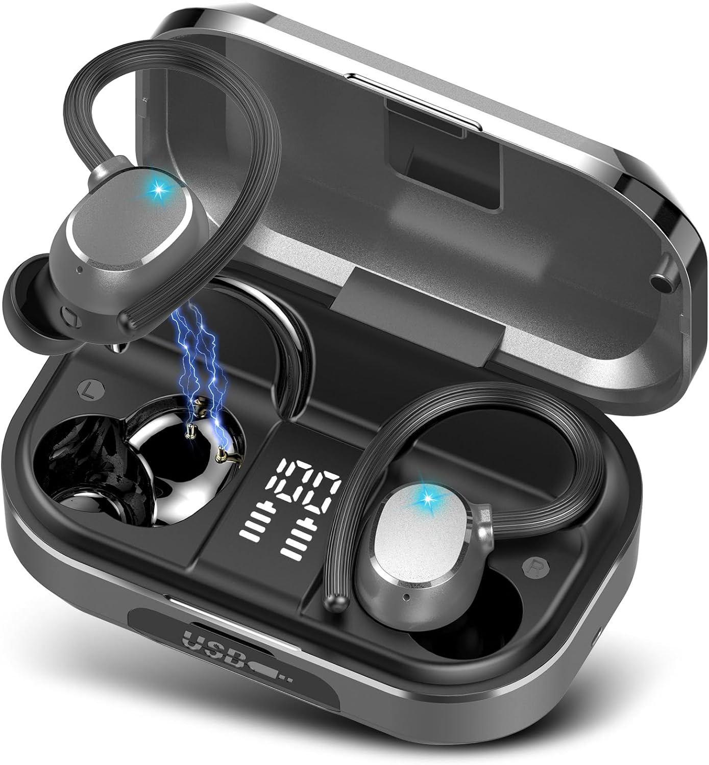 POMUIC Wireless Earbuds, HiFi Stereo Sound Bluetooth 5.3 Wireless Headphones with 4 ENC Noise Cancelling Mic, IP7 Waterproof Earbuds, 40 Hours Playtime with LED Display, For Sports/Travel/Work - Amazing Gadgets Outlet