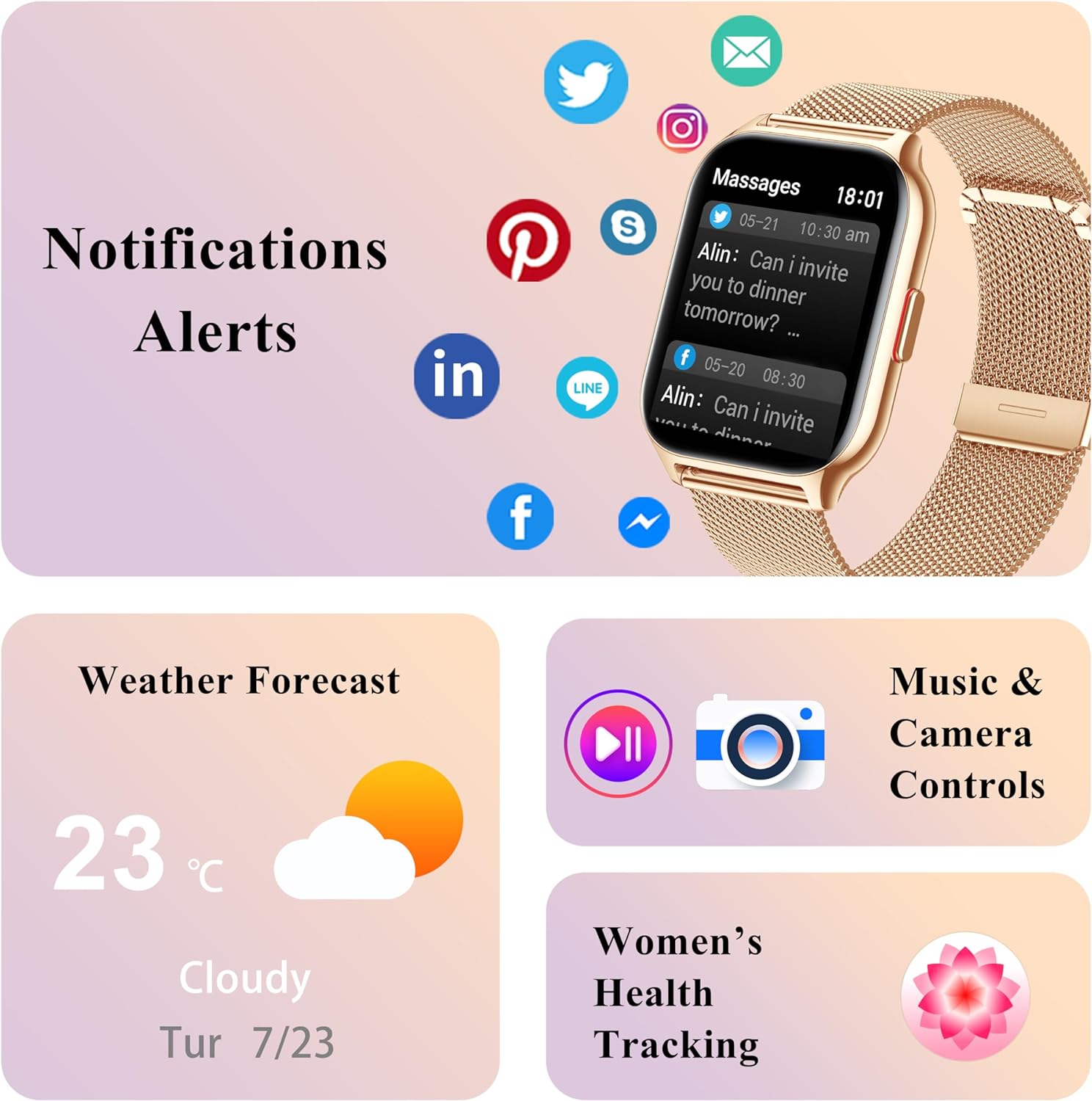 Popglory Smart Watch for Women Men, 2.01" Smartwatch Make/Answer Call, Fitness Watch Blood Pressure, Heart Rate, 100+ Sports Fitness Activity Tracker Step Counter for Android iOS - Amazing Gadgets Outlet