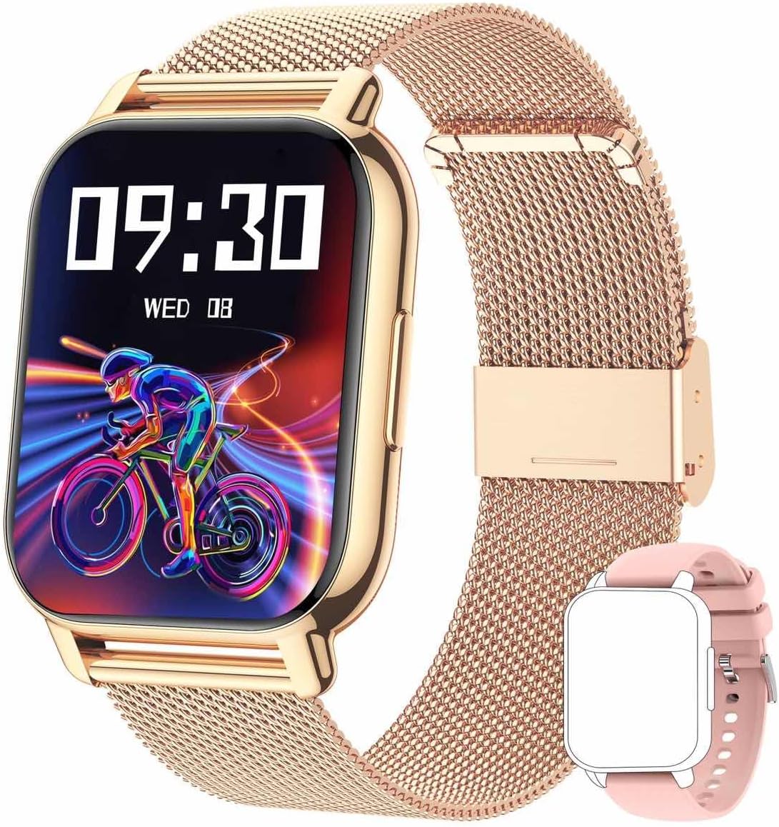 Popglory Smart Watch for Women Men Answer/Make Calls, 1.85" Smartwatch 2 Straps & Split Screen, 100+ Sports Fitness Watch with Blood Pressure/Oxygen/Heart Rate Monitor for iOS and Android - Amazing Gadgets Outlet