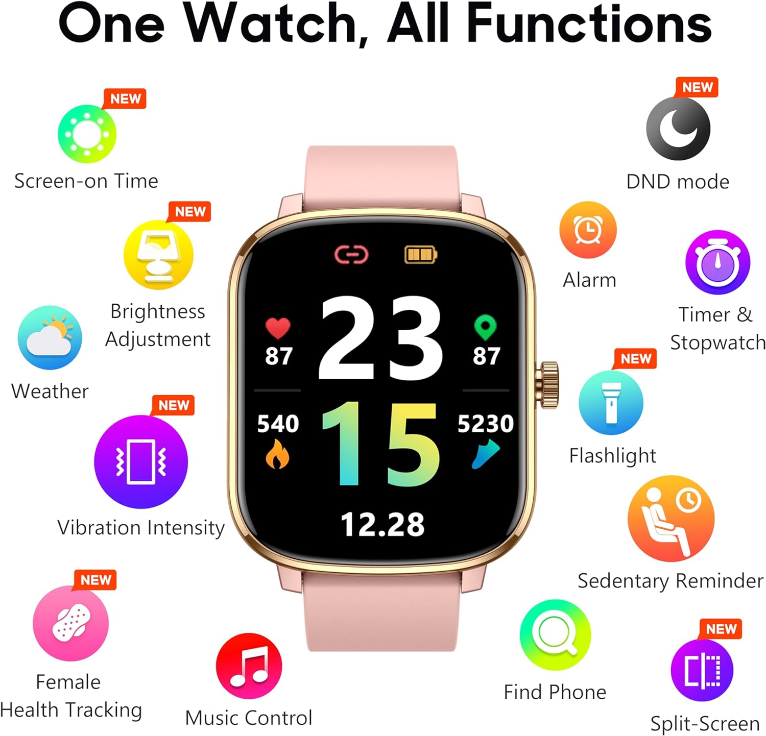 Popglory Smart Watch for Women Men Kids, 1.69" Smartwatch, 48mm Fitness Tracker Watch with Blood Pressure and Heart Rate Monitor 100+ Sports Waterproof Fitness Watch, Long Standby for Android iOS - Amazing Gadgets Outlet