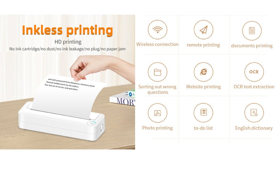 Portable A4 Thermal Printer, Bluetooth Thermal Printer for Travel, Support 90 Sheets Letter and A4 Paper, Compatible with Android and iOS Phone and Laptop for Mobile Office - Amazing Gadgets Outlet