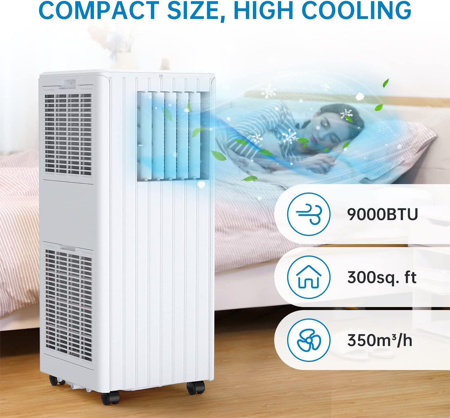 Portable Air Conditioner 9000BTU 3 In1 Air Conditioning Unit, Dehumidifier 42L/Day, Cooler, Fan with 2 Speeds, Digital Display & Remote Control, 24 Hours Timer for Homes Rooms - Amazing Gadgets Outlet