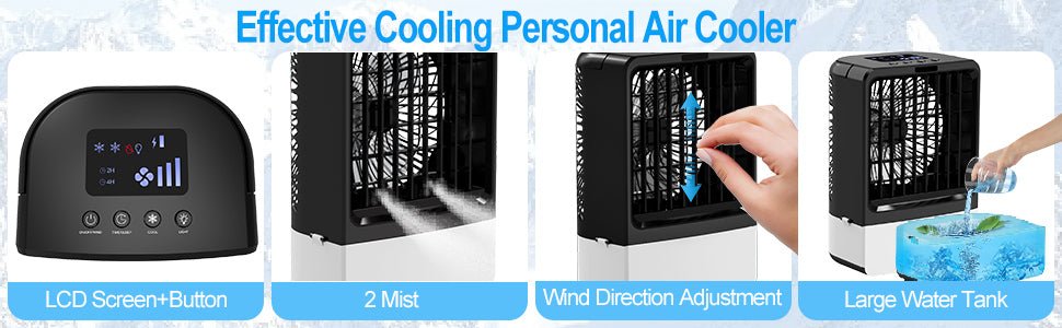 Portable Air Conditioner - Air Conditioning Unit, Air Cooler, Mini Air Conditioner with 4000mAh Battery Remote Control for Home Outdoors - Amazing Gadgets Outlet