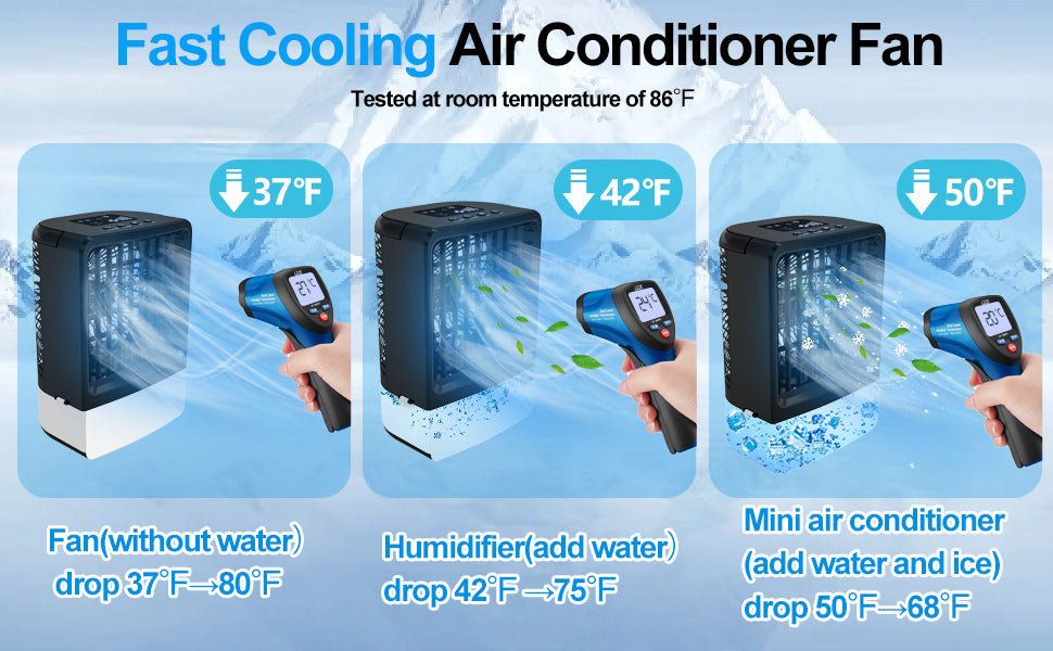 Portable Air Conditioner - Air Conditioning Unit, Air Cooler, Mini Air Conditioner with 4000mAh Battery Remote Control for Home Outdoors - Amazing Gadgets Outlet