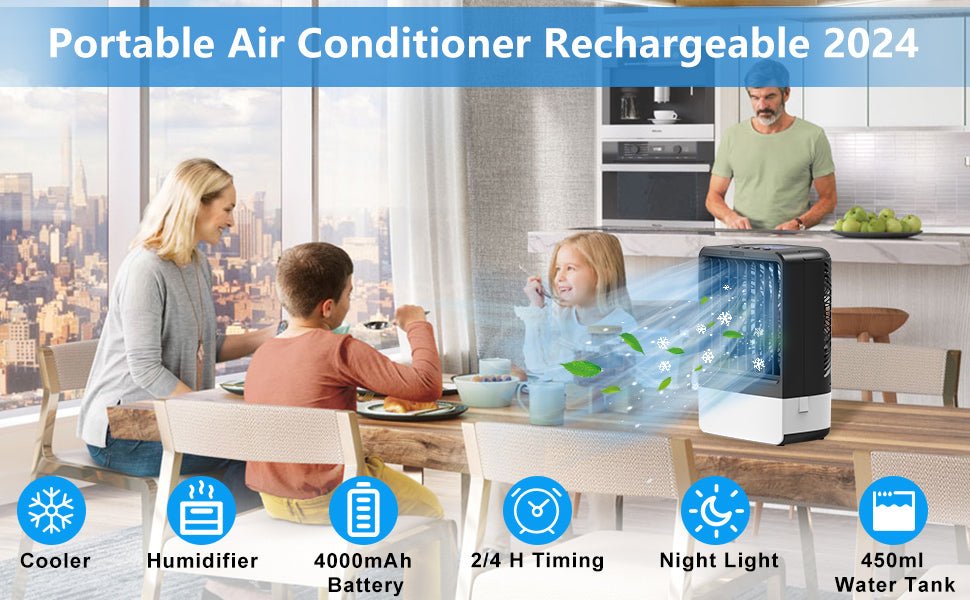 Portable Air Conditioner - Air Conditioning Unit, Air Cooler, Mini Air Conditioner with 4000mAh Battery Remote Control for Home Outdoors - Amazing Gadgets Outlet