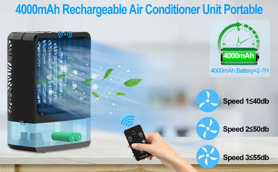 Portable Air Conditioner - Air Conditioning Unit, Air Cooler, Mini Air Conditioner with 4000mAh Battery Remote Control for Home Outdoors - Amazing Gadgets Outlet