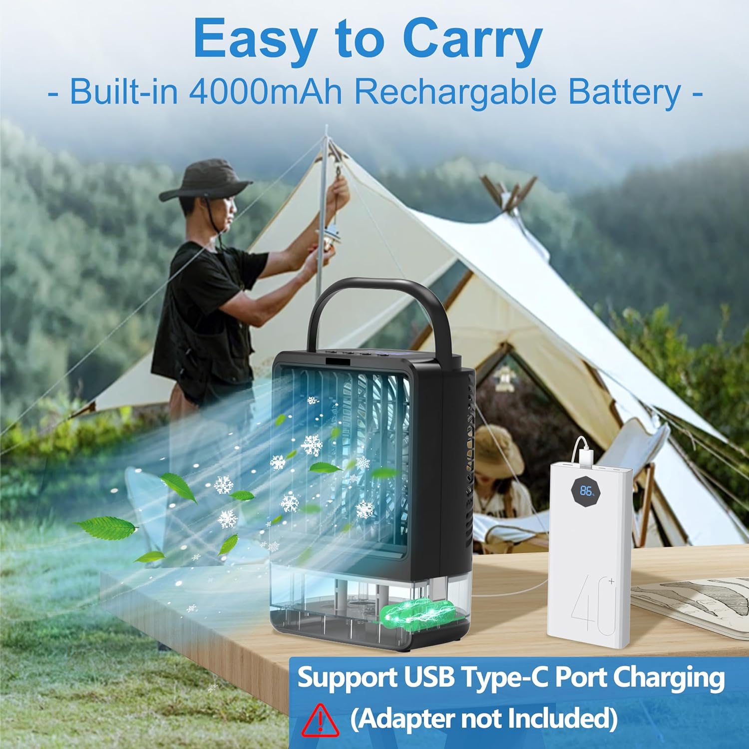 Portable Air Conditioner - Air Conditioning Unit, Air Cooler, Mini Air Conditioner with 4000mAh Battery Remote Control for Home Outdoors - Amazing Gadgets Outlet