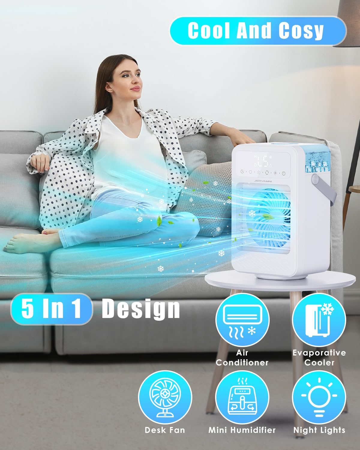 Portable Air Conditioner, Air Cooler with 90° Oscillation, All - in - 1 Mini Air Conditioner, Air Cooling Fan with Timer 1 - 8H, 5 Wind Speeds, 2 Spray Modes, for Home, Office, Bedroom   Import  Single ASIN  Import  Multiple ASIN ×Product customization - Amazing Gadgets Outlet