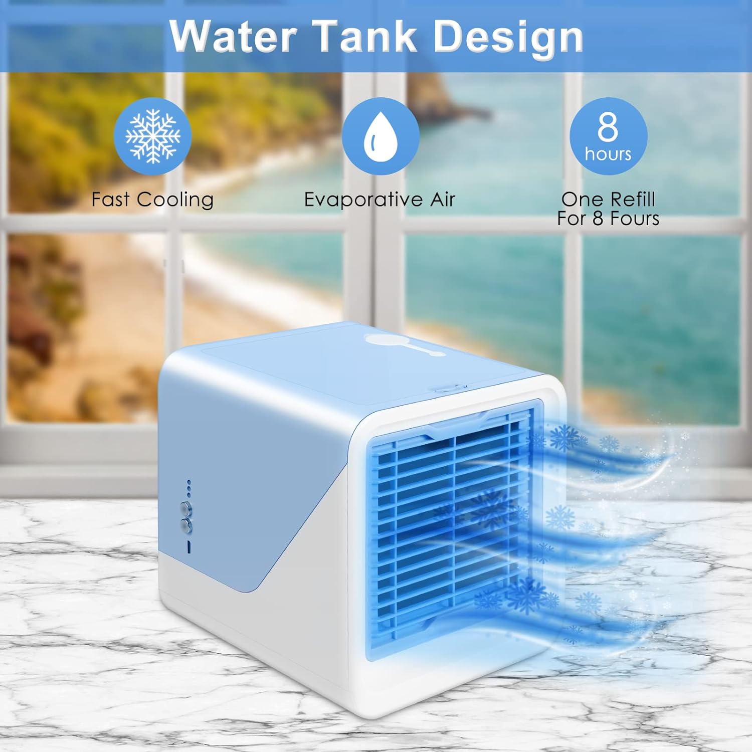 Portable Air Conditioner, Personal Cooler Fan, 3 in 1 Evaporative With Large Capacity Water Tank, Quiet Mini Conditioner Desk Cooling Fan for Home, Bedroom, Travel, and Office - Amazing Gadgets Outlet