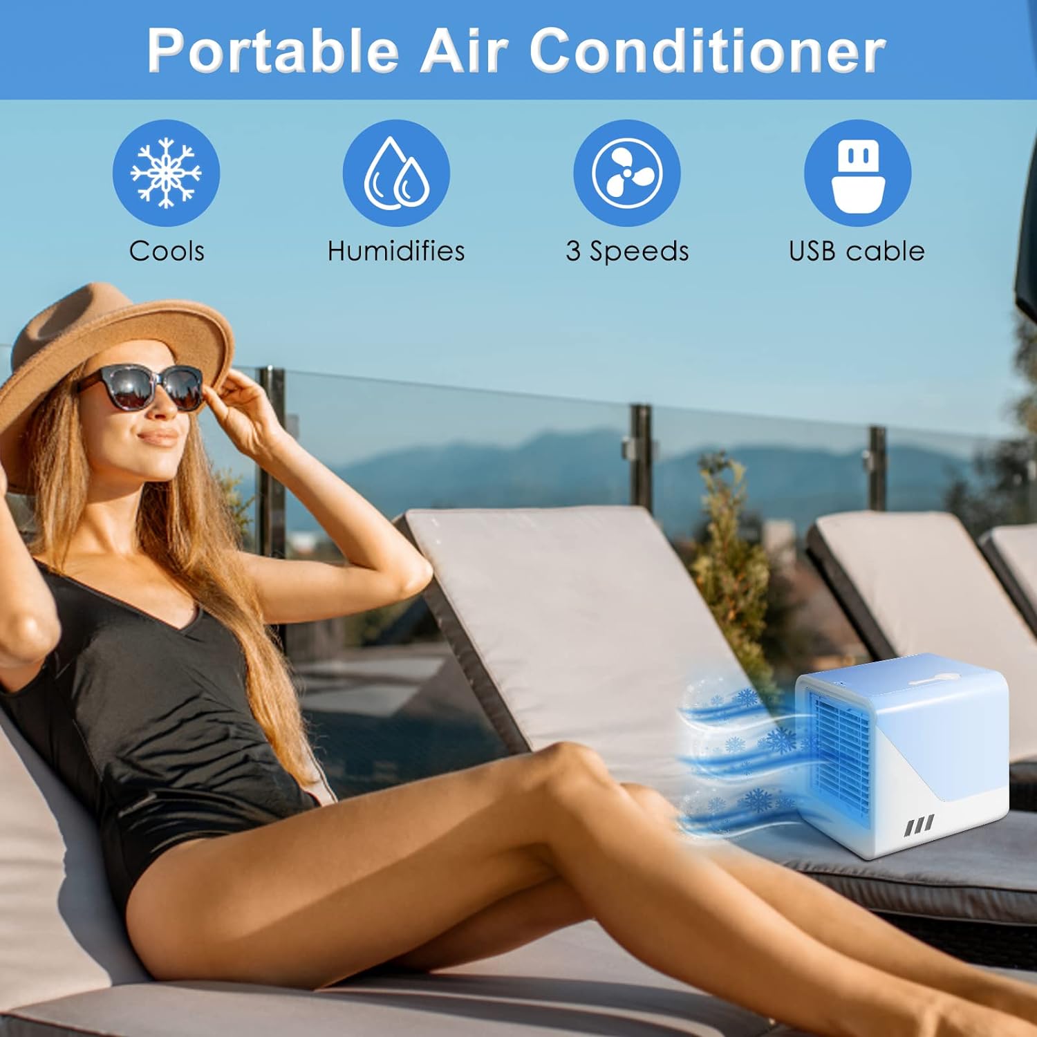 Portable Air Conditioner, Personal Cooler Fan, 3 in 1 Evaporative With Large Capacity Water Tank, Quiet Mini Conditioner Desk Cooling Fan for Home, Bedroom, Travel, and Office - Amazing Gadgets Outlet