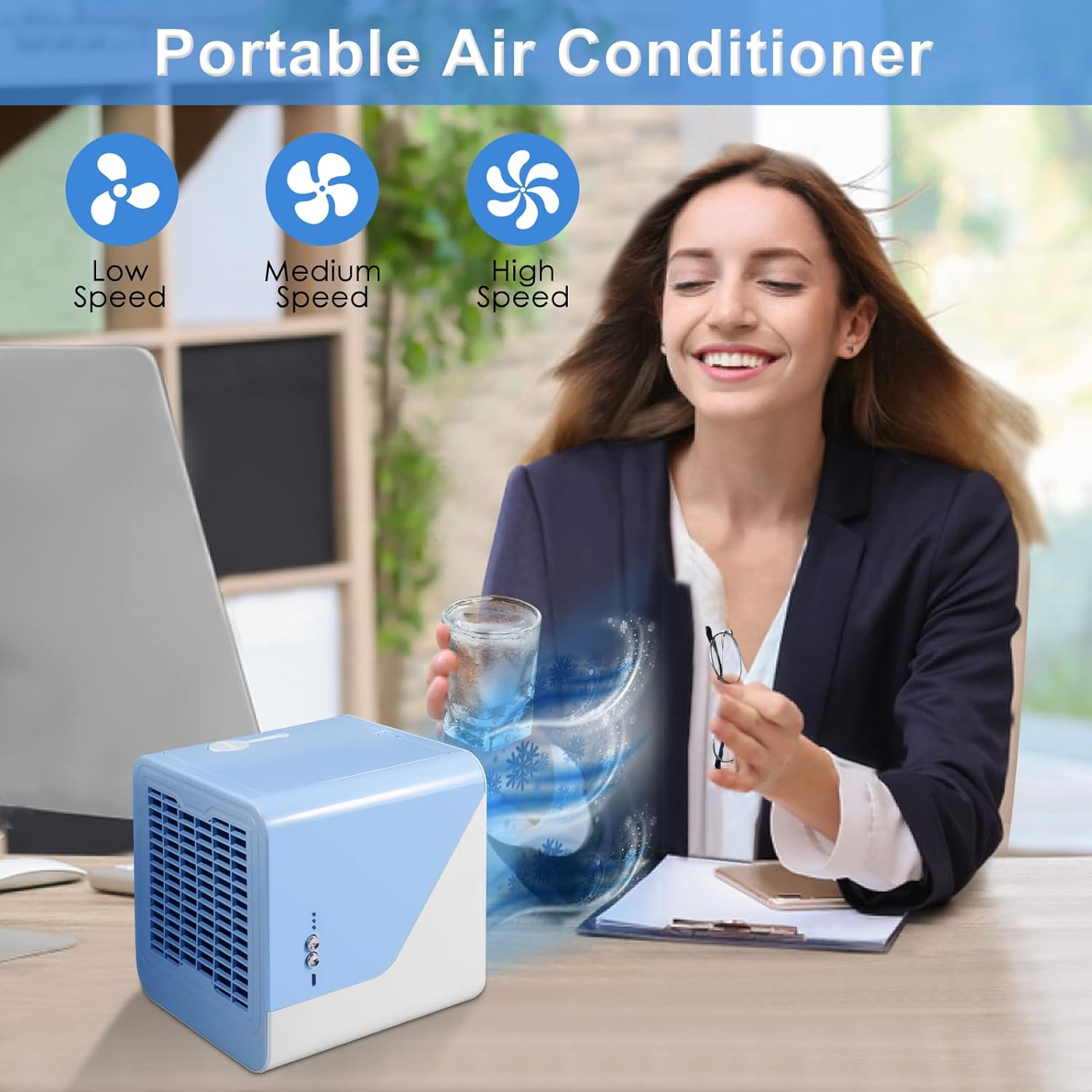 Portable Air Conditioner, Personal Cooler Fan, 3 in 1 Evaporative With Large Capacity Water Tank, Quiet Mini Conditioner Desk Cooling Fan for Home, Bedroom, Travel, and Office - Amazing Gadgets Outlet