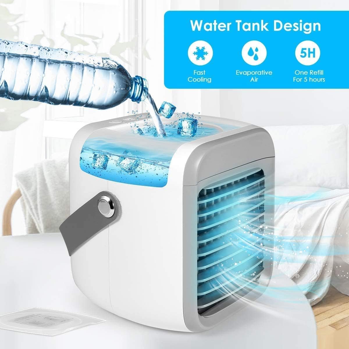 Portable Air Conditioner Personal Ultra Mini Cooler 3 in 1 Conditioners for Home Compact Evaporative Mobile Small Con Humidifier Wind Speed Aircon Unit Fan with Water Tank Office Gray - Amazing Gadgets Outlet