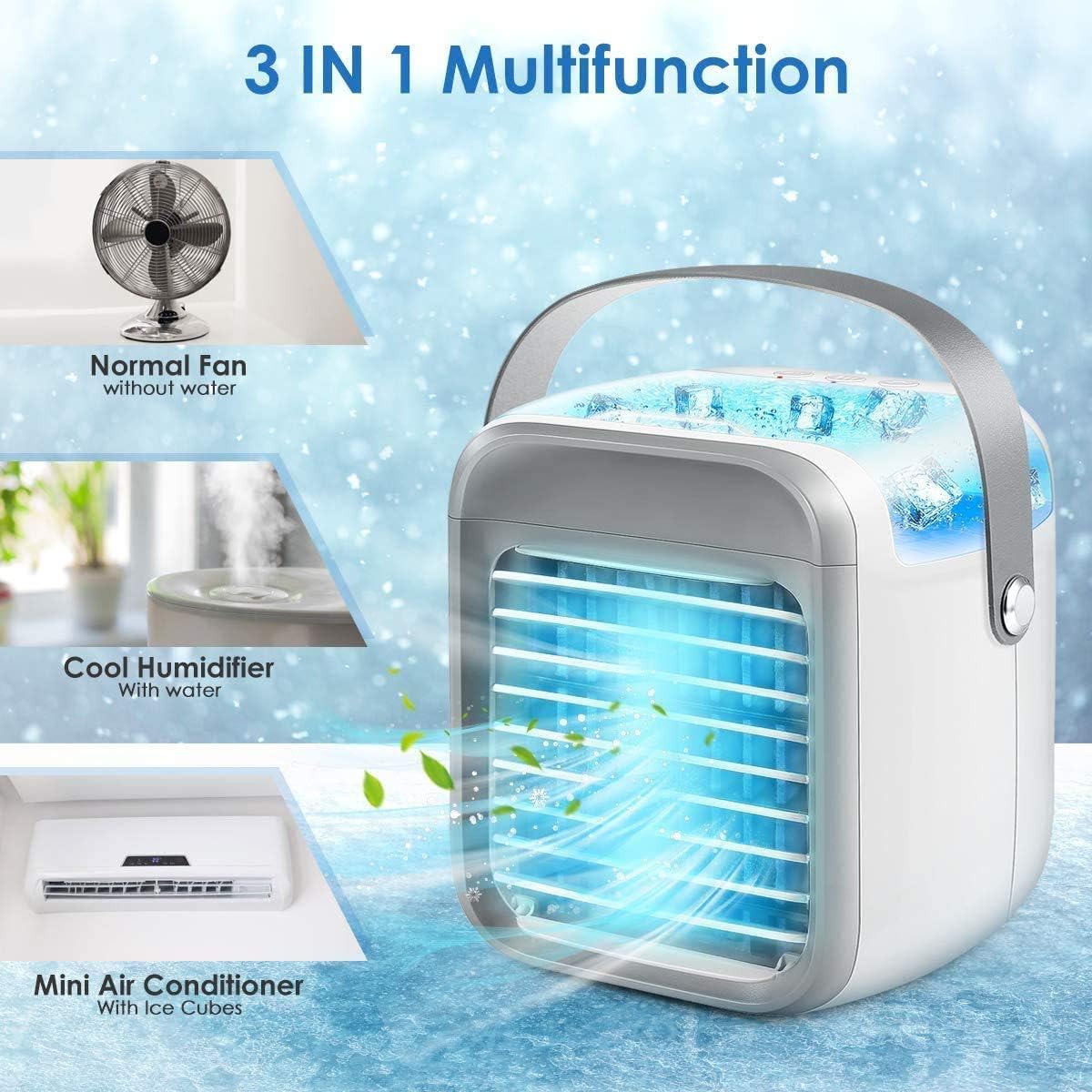 Portable Air Conditioner Personal Ultra Mini Cooler 3 in 1 Conditioners for Home Compact Evaporative Mobile Small Con Humidifier Wind Speed Aircon Unit Fan with Water Tank Office Gray - Amazing Gadgets Outlet