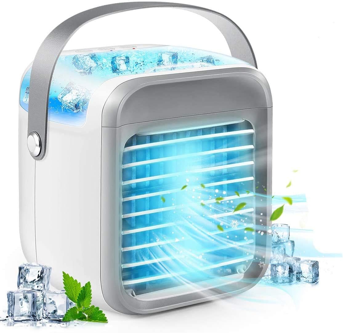 Portable Air Conditioner Personal Ultra Mini Cooler 3 in 1 Conditioners for Home Compact Evaporative Mobile Small Con Humidifier Wind Speed Aircon Unit Fan with Water Tank Office Gray - Amazing Gadgets Outlet