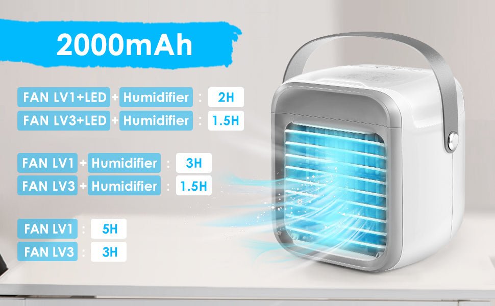 Portable Air Conditioner Personal Ultra Mini Cooler 3 in 1 Conditioners for Home Compact Evaporative Mobile Small Con Humidifier Wind Speed Aircon Unit Fan with Water Tank Office Gray - Amazing Gadgets Outlet