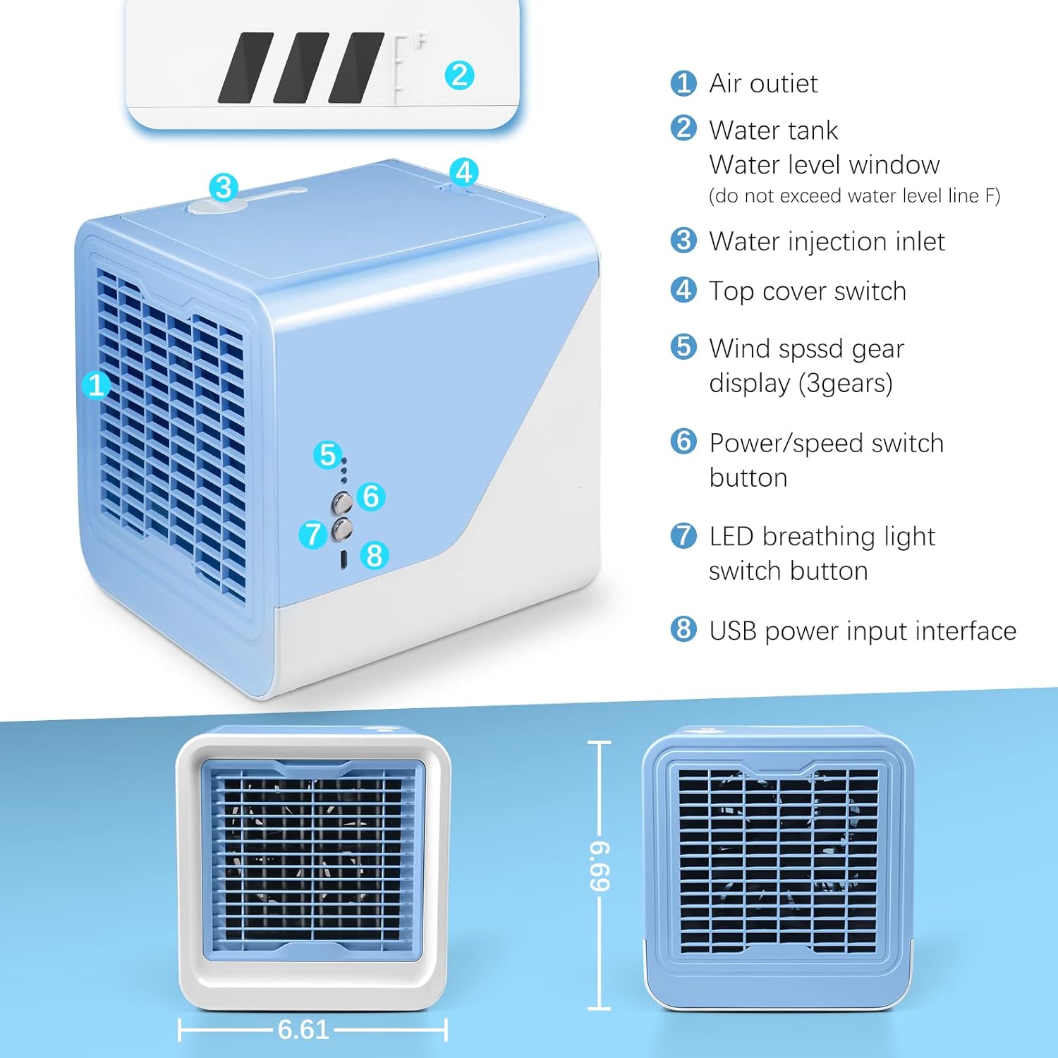 Portable Air Conditioner Small Personal Air Cooler 3 in 1 Air Conditioners,Compact Evaporative Cooler Air Humidifier,3 Wind Speed Desktop Air Conditioner Fan,Suitable for Home & Office - Amazing Gadgets Outlet