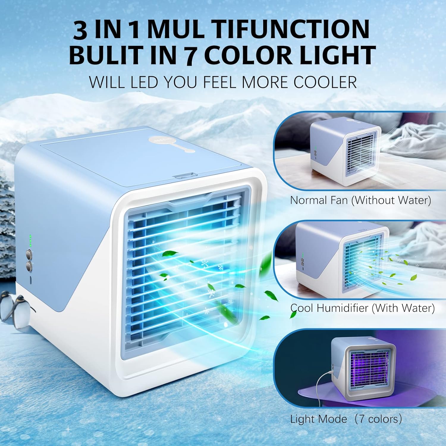 Portable Air Conditioner Small Personal Air Cooler 3 in 1 Air Conditioners,Compact Evaporative Cooler Air Humidifier,3 Wind Speed Desktop Air Conditioner Fan,Suitable for Home & Office - Amazing Gadgets Outlet