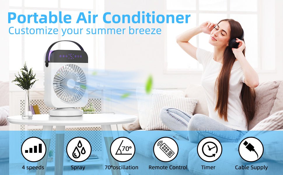 Portable Air Conditioner with Large LED Display, 4 - Wind Speed&2 - Mist Setting Mini Ac Unit, Small Air Coolers for Home with Timer/Light, Personal Oscillating Cooling Fan, Perfect for Room Study Office - Amazing Gadgets Outlet