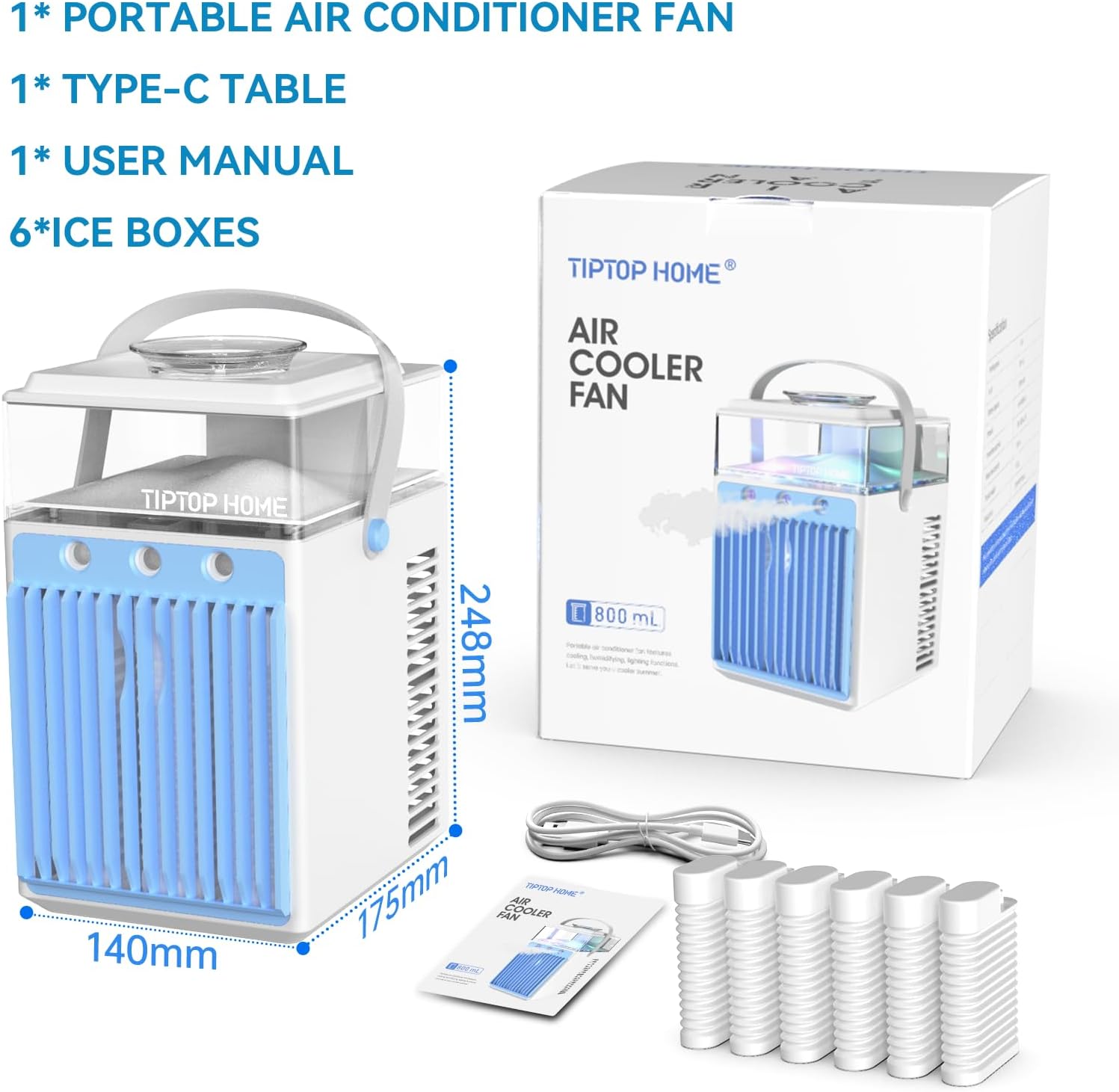 Portable Air Conditioners, 4 in 1 Rechargeable Mini Air Conditioner Evaporative Personal Cooler Humidifier with App Control, 800ML Mini AC Desktop Cooling Fan for Office Tent Bedroom - Amazing Gadgets Outlet