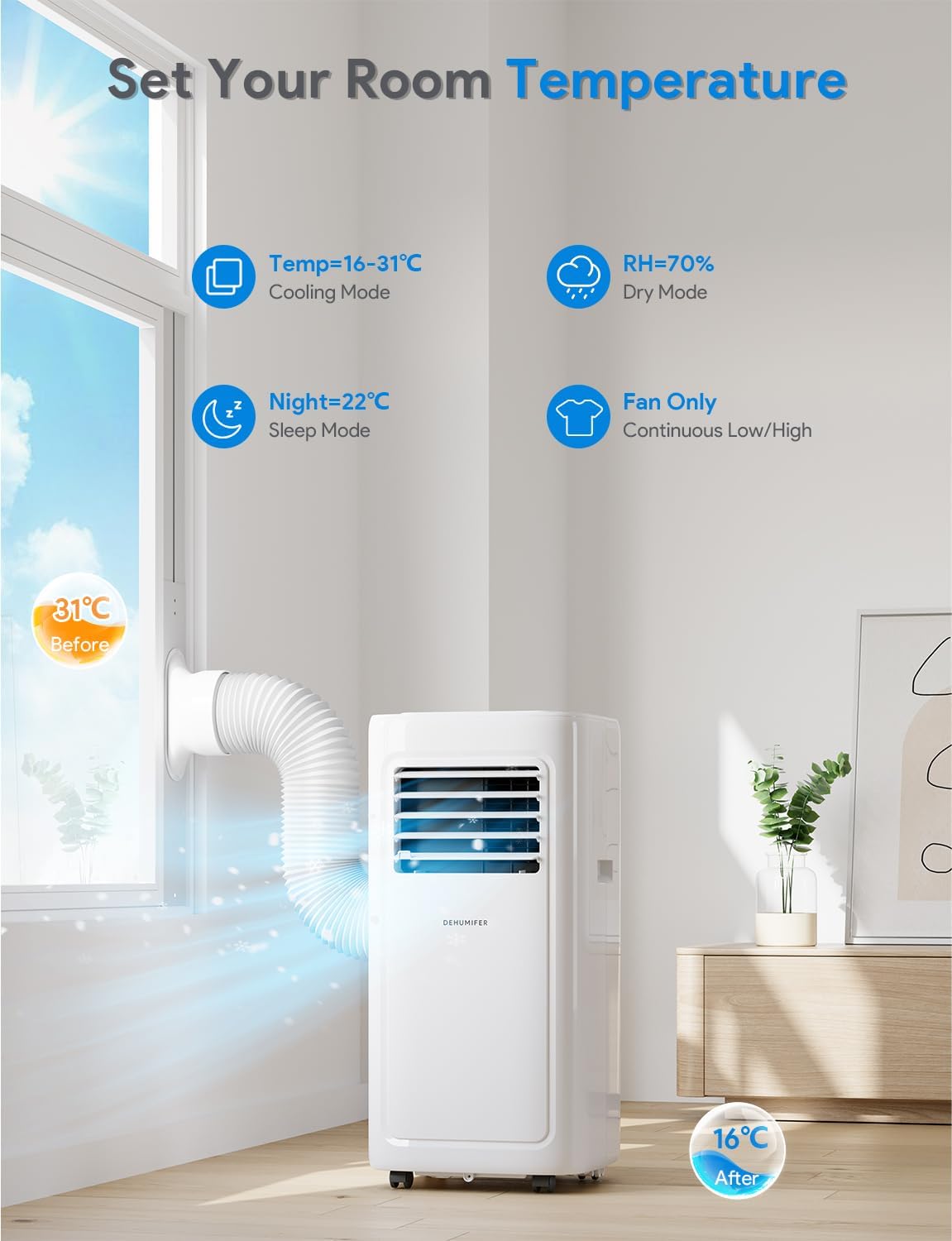 Portable Air Conditioning Unit, 4 - in - 1 Portable Air Conditioner 7000BTU with Sleep Mode, Cooling & Fan with 2 Speed, Dehumidifier, Air Conditioning Unit with 24H, Child Lock, Window Venting Kit - AC   Import  Single ASIN  Import  Multiple ASIN ×Pr - Amazing Gadgets Outlet