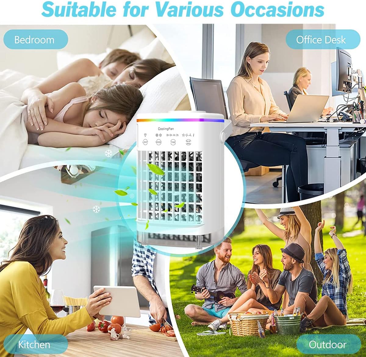 Portable Air Cooler, Mini Mobile Air Conditioner, RGB 7 LED Light, 4 Speeds, Timed function Modes Room Cooler, Air Coolers for Home, Office, Bedroom - Amazing Gadgets Outlet