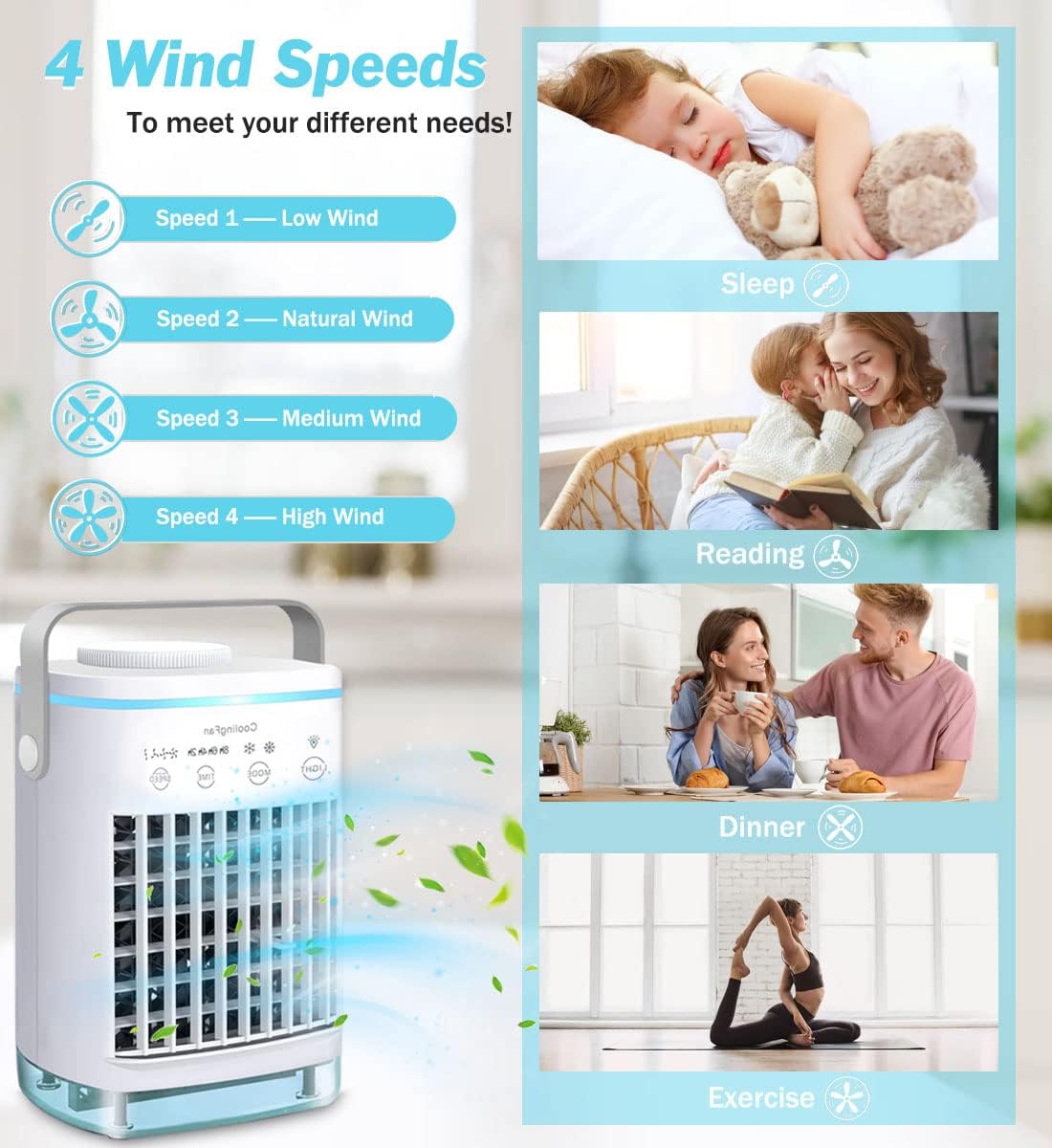 Portable Air Cooler, Mini Mobile Air Conditioner, RGB 7 LED Light, 4 Speeds, Timed function Modes Room Cooler, Air Coolers for Home, Office, Bedroom - Amazing Gadgets Outlet