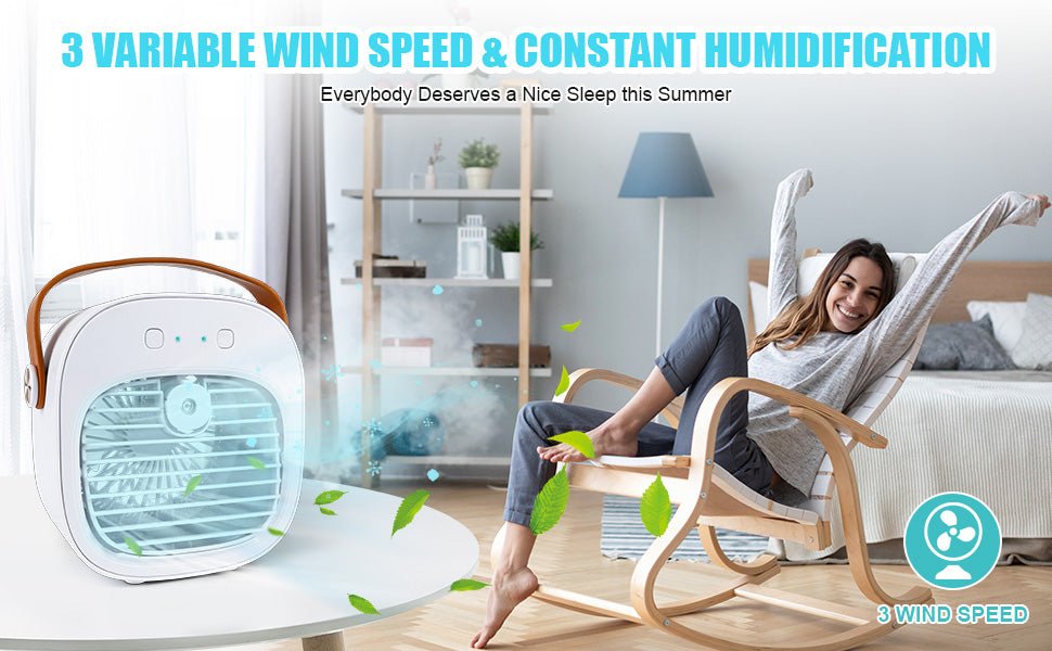 Portable Air Cooler, Mini Personal Air Conditioner, 2 in 1 Small Evaporative Coolers with Handle/Humidifier/ 3 Speeds Desktop Ice Cube Cooling Fan for Travel, Office and Bedroom - Amazing Gadgets Outlet