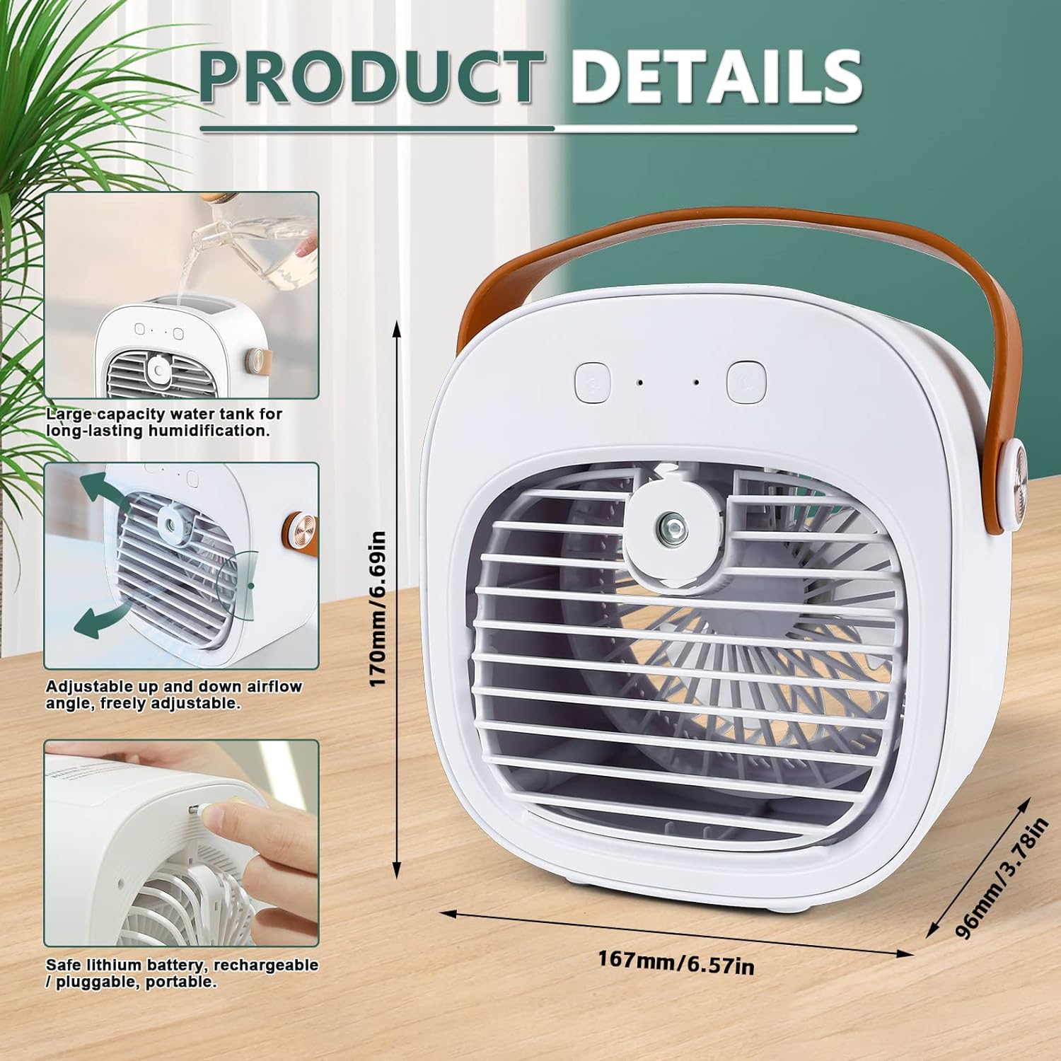 Portable Air Cooler, Mini Personal Air Conditioner, 2 in 1 Small Evaporative Coolers with Handle/Humidifier/ 3 Speeds Desktop Ice Cube Cooling Fan for Travel, Office and Bedroom - Amazing Gadgets Outlet