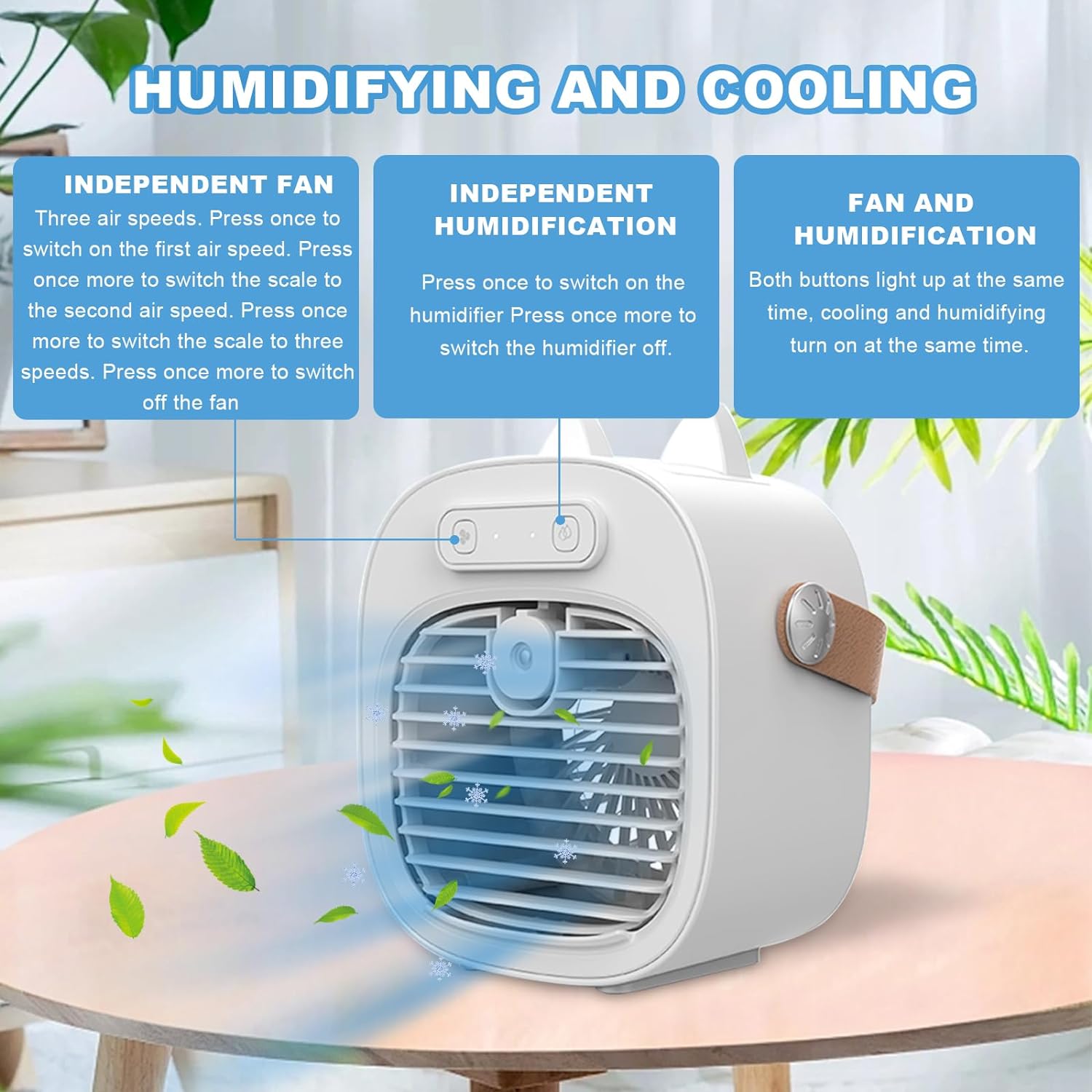 Portable Air Cooler,Mini Air Conditioner USB Rechargeable Air Cooler 3 Speed Modes,Personal Air Conditioner Desktop Ice Fan Humidifier Room Coolers for Bedroom,Office (USB Rechargeable（with Handle）) - Amazing Gadgets Outlet