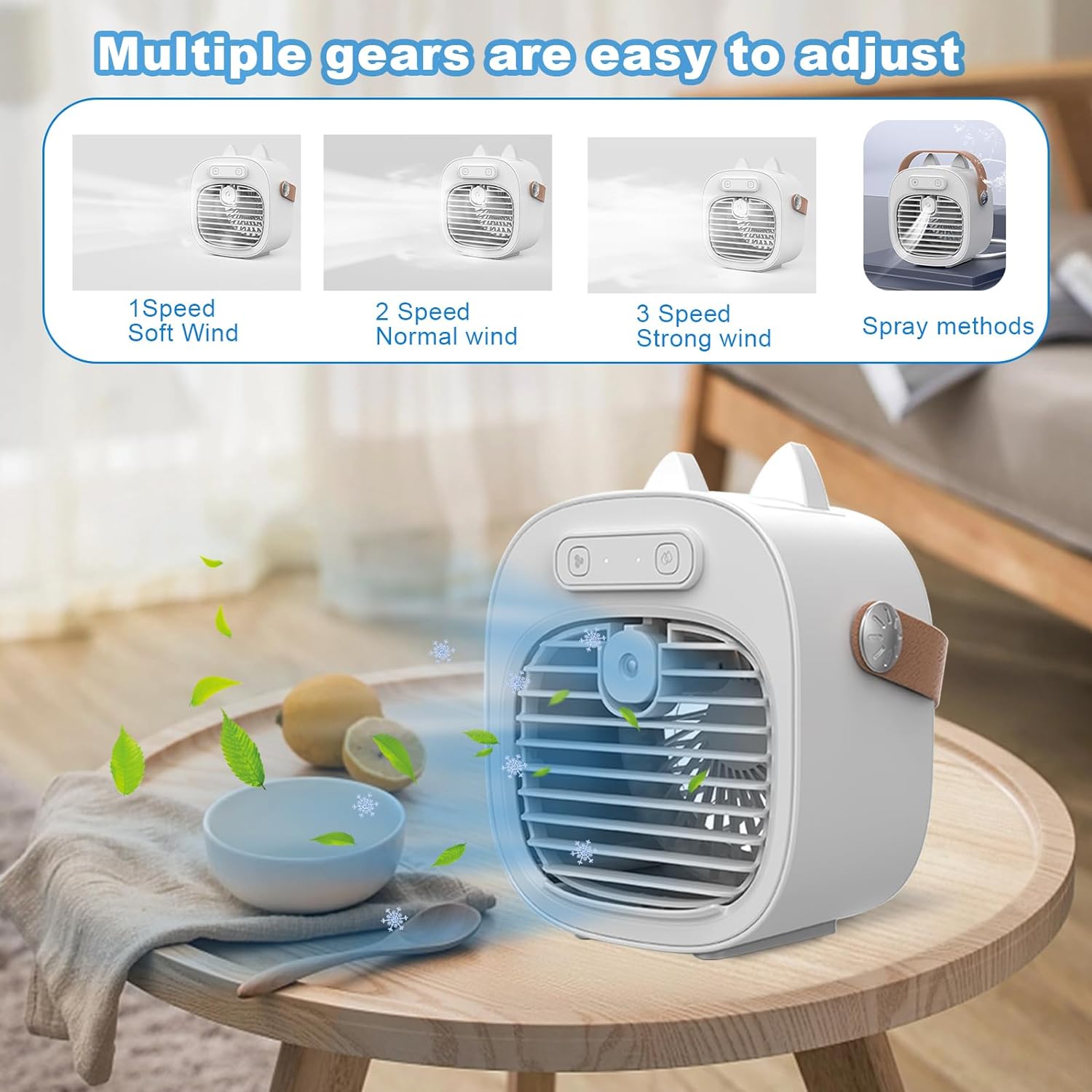 Portable Air Cooler,Mini Air Conditioner USB Rechargeable Air Cooler 3 Speed Modes,Personal Air Conditioner Desktop Ice Fan Humidifier Room Coolers for Bedroom,Office (USB Rechargeable（with Handle）) - Amazing Gadgets Outlet