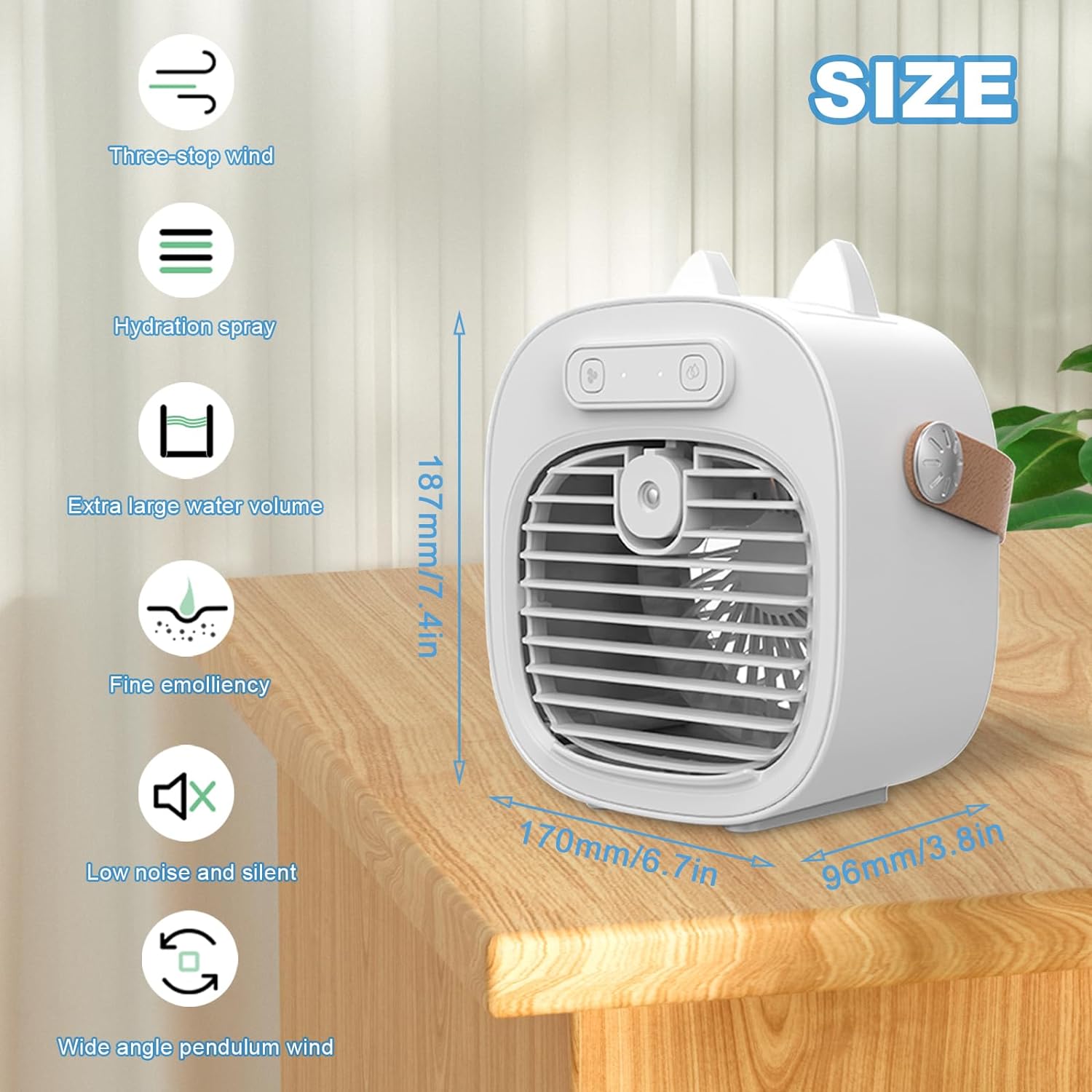 Portable Air Cooler,Mini Air Conditioner USB Rechargeable Air Cooler 3 Speed Modes,Personal Air Conditioner Desktop Ice Fan Humidifier Room Coolers for Bedroom,Office (USB Rechargeable（with Handle）) - Amazing Gadgets Outlet