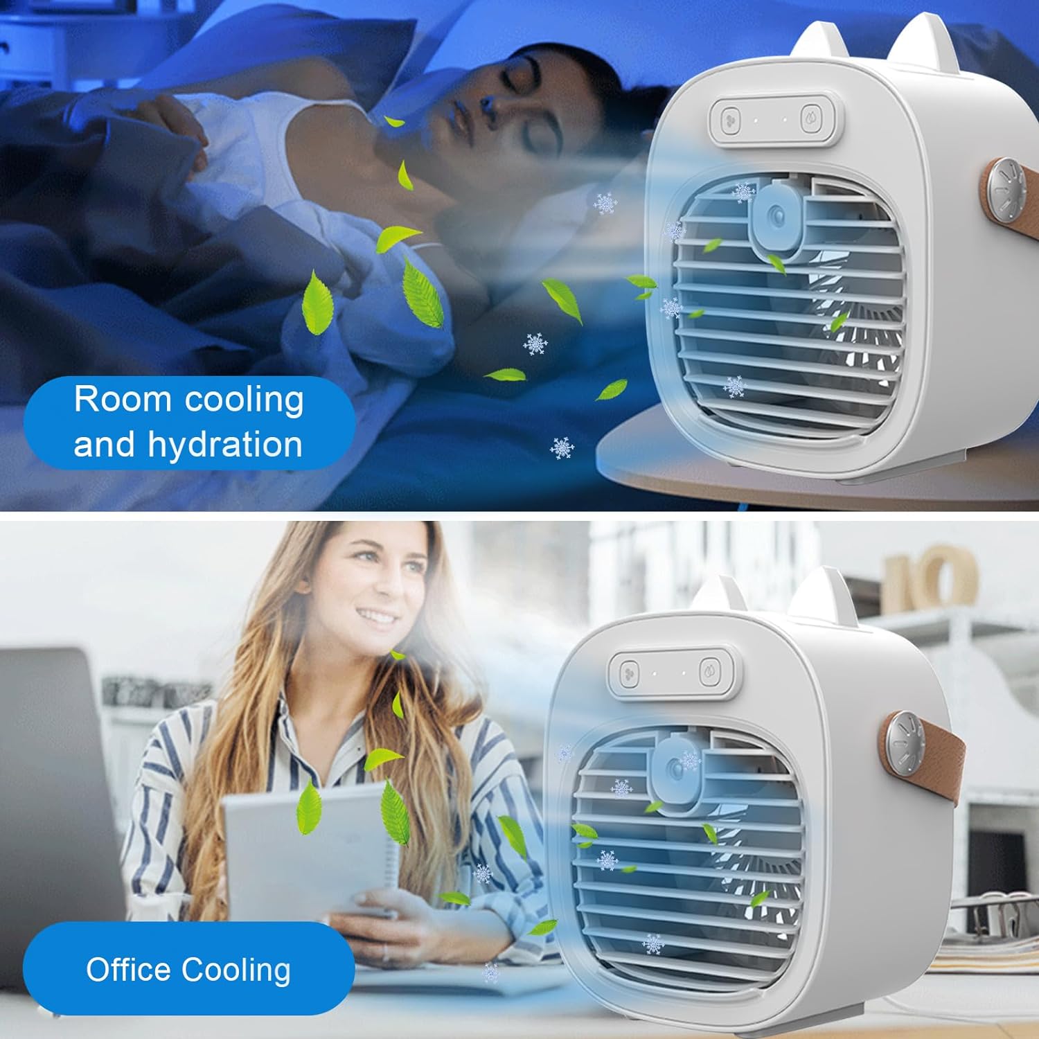 Portable Air Cooler,Mini Air Conditioner USB Rechargeable Air Cooler 3 Speed Modes,Personal Air Conditioner Desktop Ice Fan Humidifier Room Coolers for Bedroom,Office (USB Rechargeable（with Handle）) - Amazing Gadgets Outlet