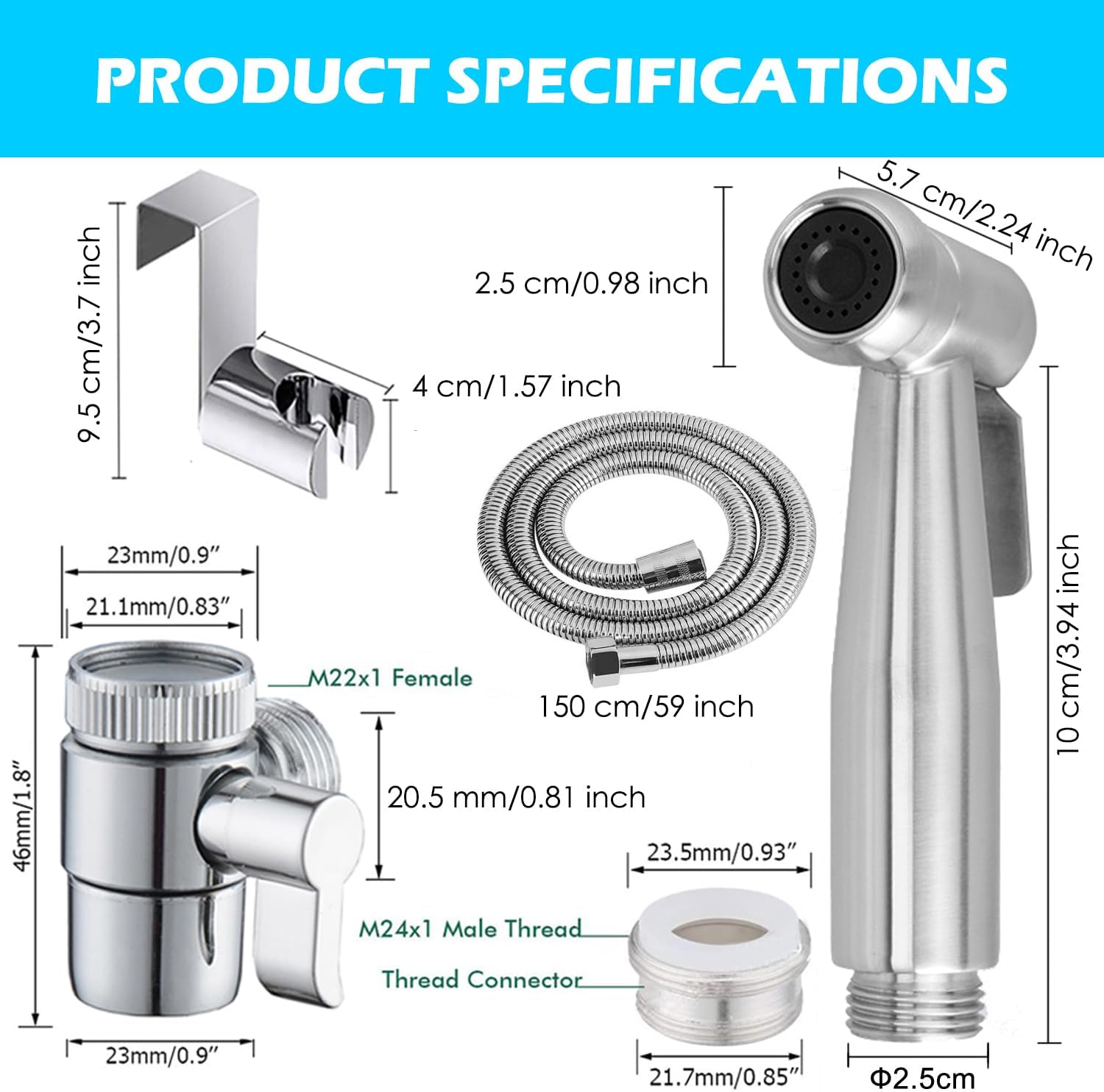 Portable Bidet Sprayer Kit - with Tap Diverter for Kitchen Sink Faucet or Bathroom - M22 x M24 Polished Chrome Faucet Adapter for Taps   Import  Single ASIN  Import  Multiple ASIN ×Product customization General Description Gallery Re - Amazing Gadgets Outlet