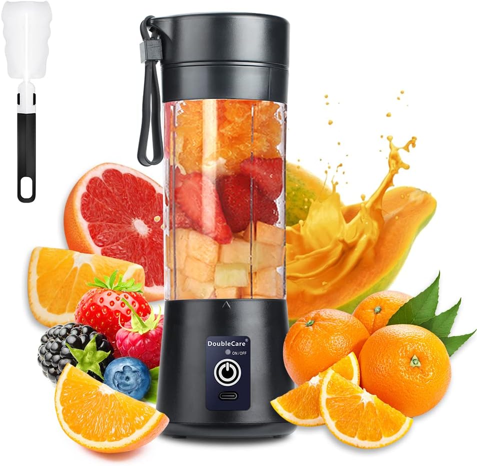 Portable Blender Cup,Electric USB Juicer Blender,Mini Blender Portable Blender For Shakes and Smoothies, juice,380ml, Six Blades Great for Mixing,Black - Amazing Gadgets Outlet