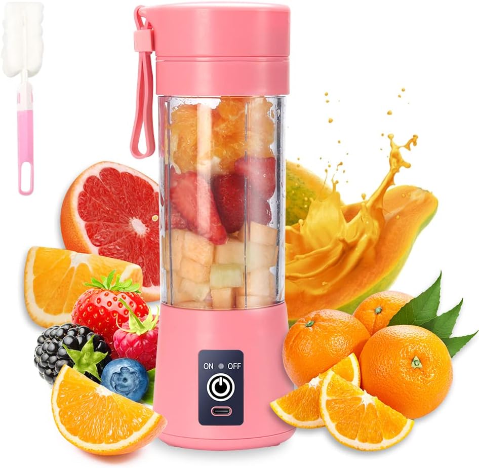 Portable Blender Cup,Electric USB Juicer Blender,Mini Blender Portable Blender For Shakes and Smoothies, juice,380ml, Six Blades Great for Mixing,Black - Amazing Gadgets Outlet