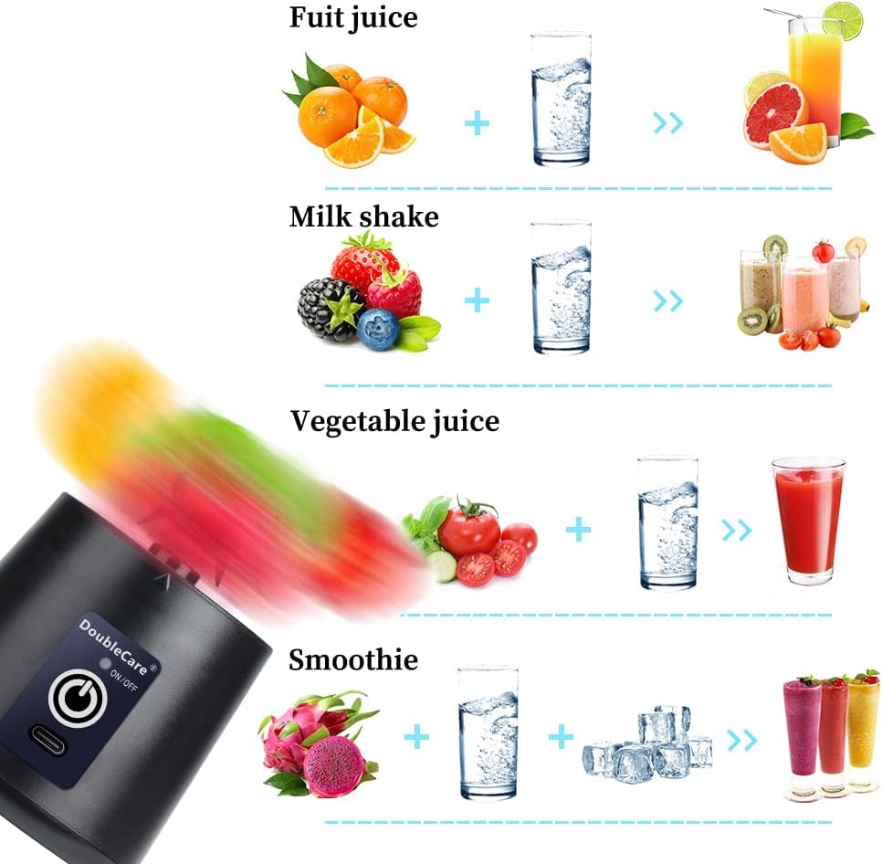 Portable Blender Cup,Electric USB Juicer Blender,Mini Blender Portable Blender For Shakes and Smoothies, juice,380ml, Six Blades Great for Mixing,Black - Amazing Gadgets Outlet