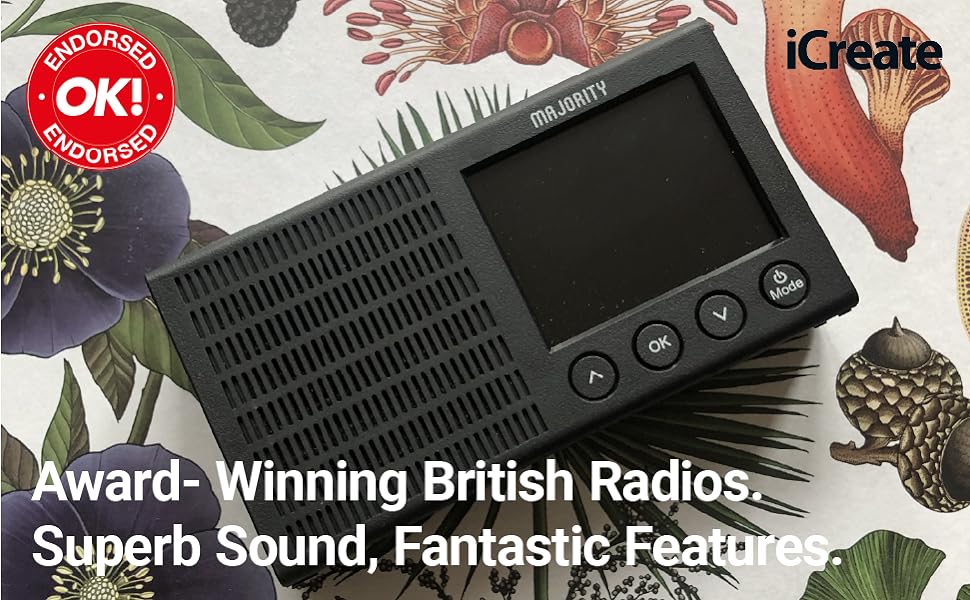 Portable Bluetooth DAB/DAB+ Radio | Rechargeable Battery Pocket Radio with 11 Hours Playback | FM Radio, Dual Alarm, 20 Presets, and Full Colour LED Display | USB, Headphone Jack | MAJORITY Eddington - Amazing Gadgets Outlet