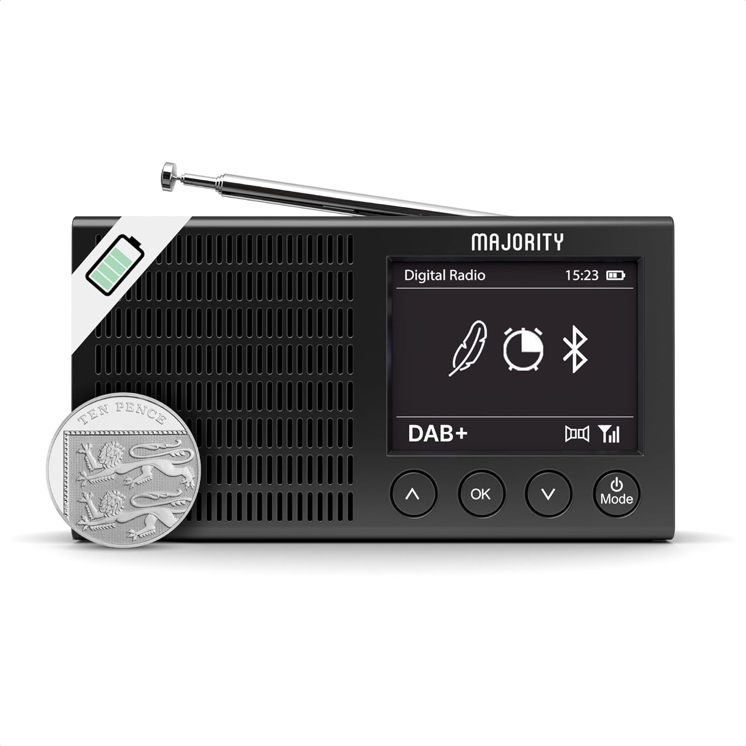 Portable Bluetooth DAB/DAB+ Radio | Rechargeable Battery Pocket Radio with 11 Hours Playback | FM Radio, Dual Alarm, 20 Presets, and Full Colour LED Display | USB, Headphone Jack | MAJORITY Eddington - Amazing Gadgets Outlet