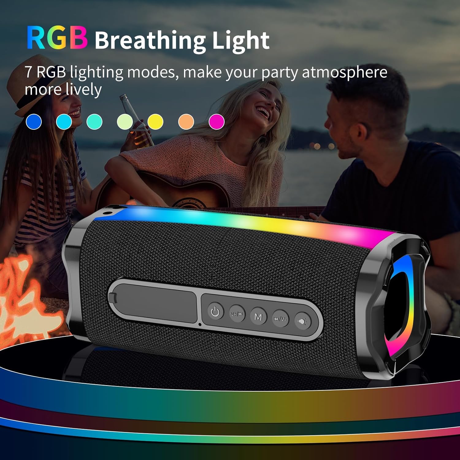 Portable Bluetooth Speakers, 20W Wireless Speaker with HD Loud Stereo Sound, 18H Playtime, Bluetooth 5.1, RGB Lights, FM, Built in Mic, IP7 Waterproof Speaker for Home, Outdoors, Travel, Birthday Gift - Amazing Gadgets Outlet