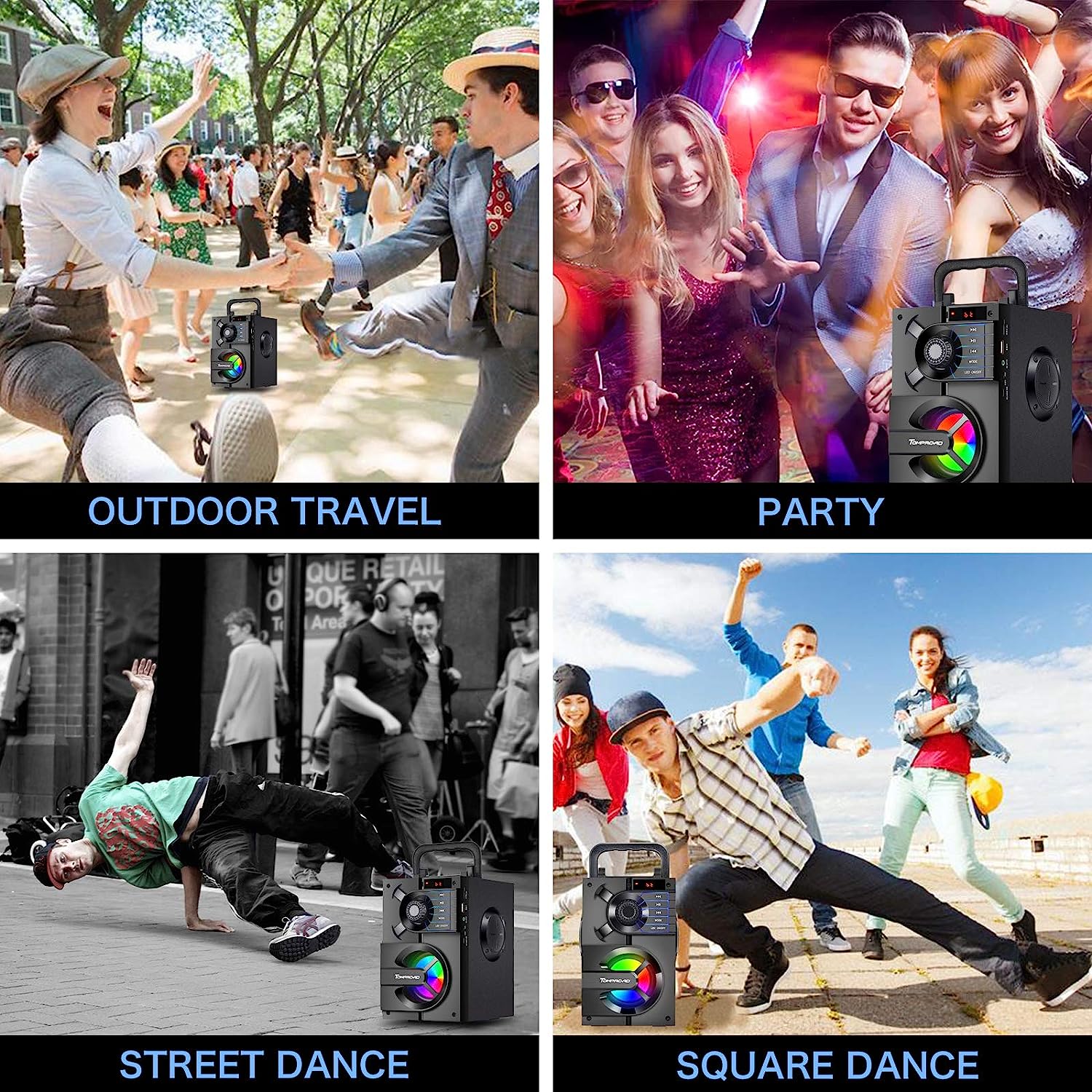 Portable Bluetooth Speakers with Subwoofer Wireless Stereo Sound Rich Bass, Outdoor Party Speaker Support Remote Control FM Radio LED Lights for Home, Travel, Camping - Amazing Gadgets Outlet