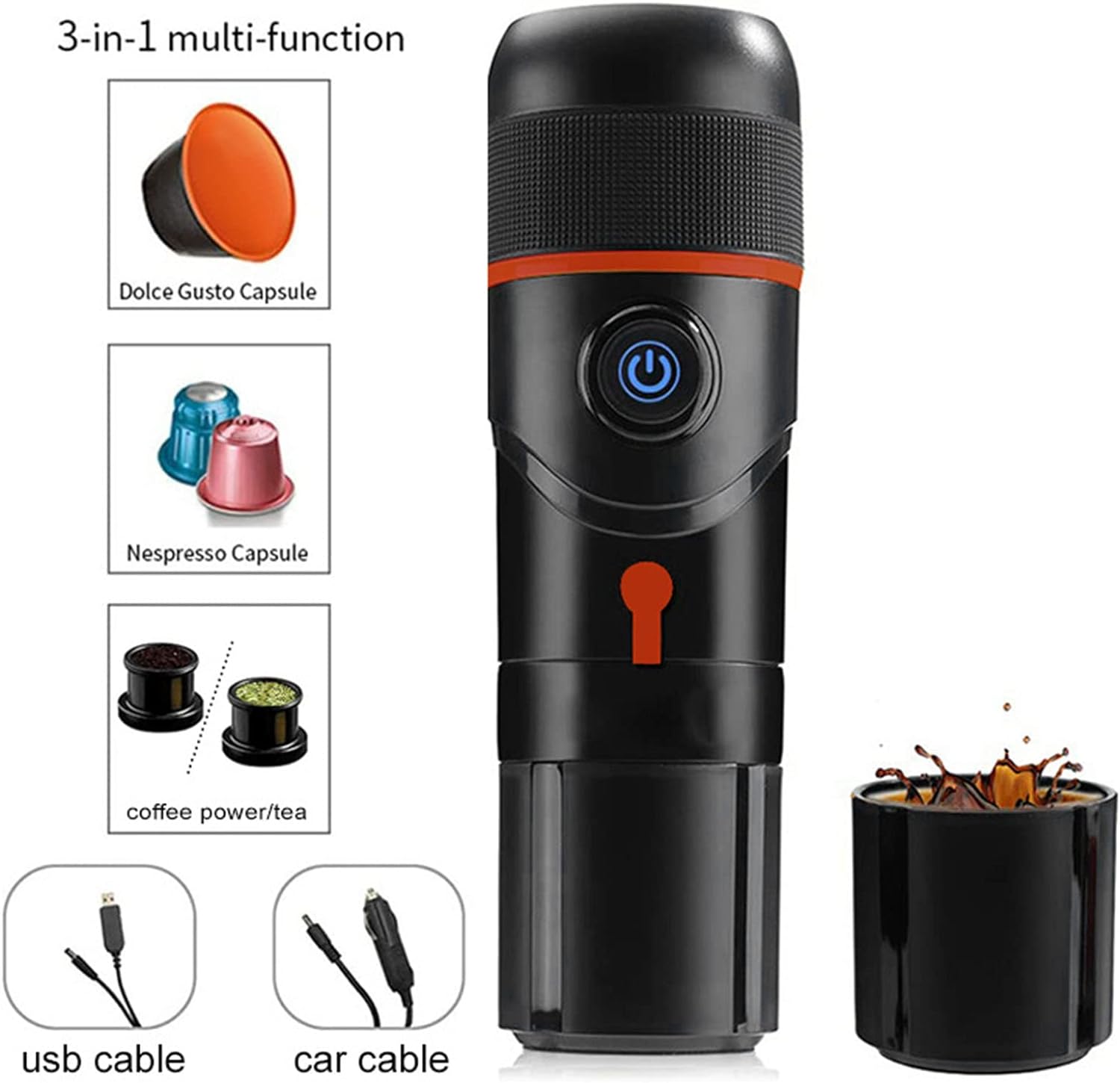 Portable Coffee Machine, Portable Electric Espresso, DC12V Car Coffee Capsule Machine, Dual Use Self Heating Coffee Machine for Home Car Outdoor Travel USB/Cigarette Lighter,for Camping, Travel, RV - Amazing Gadgets Outlet