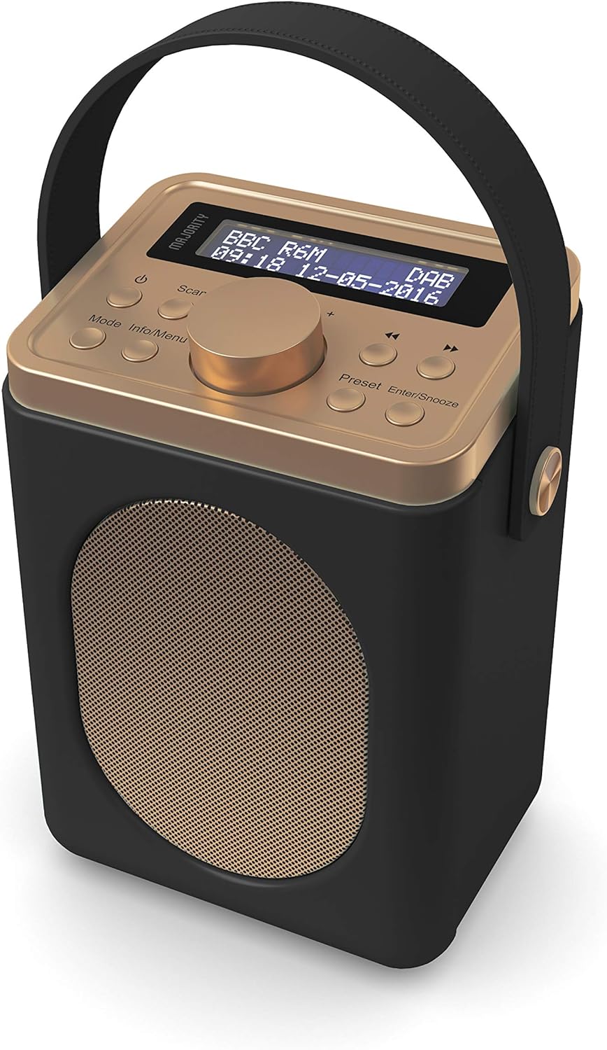 Portable DAB+ Radio with Bluetooth | 15 Hour Battery Playback and Mains Powered | Dual Alarm & Snooze Function| 20+ Presets, LED Display, FM, Headphone Jack | MAJORITY Little Shelford (Black) - Amazing Gadgets Outlet