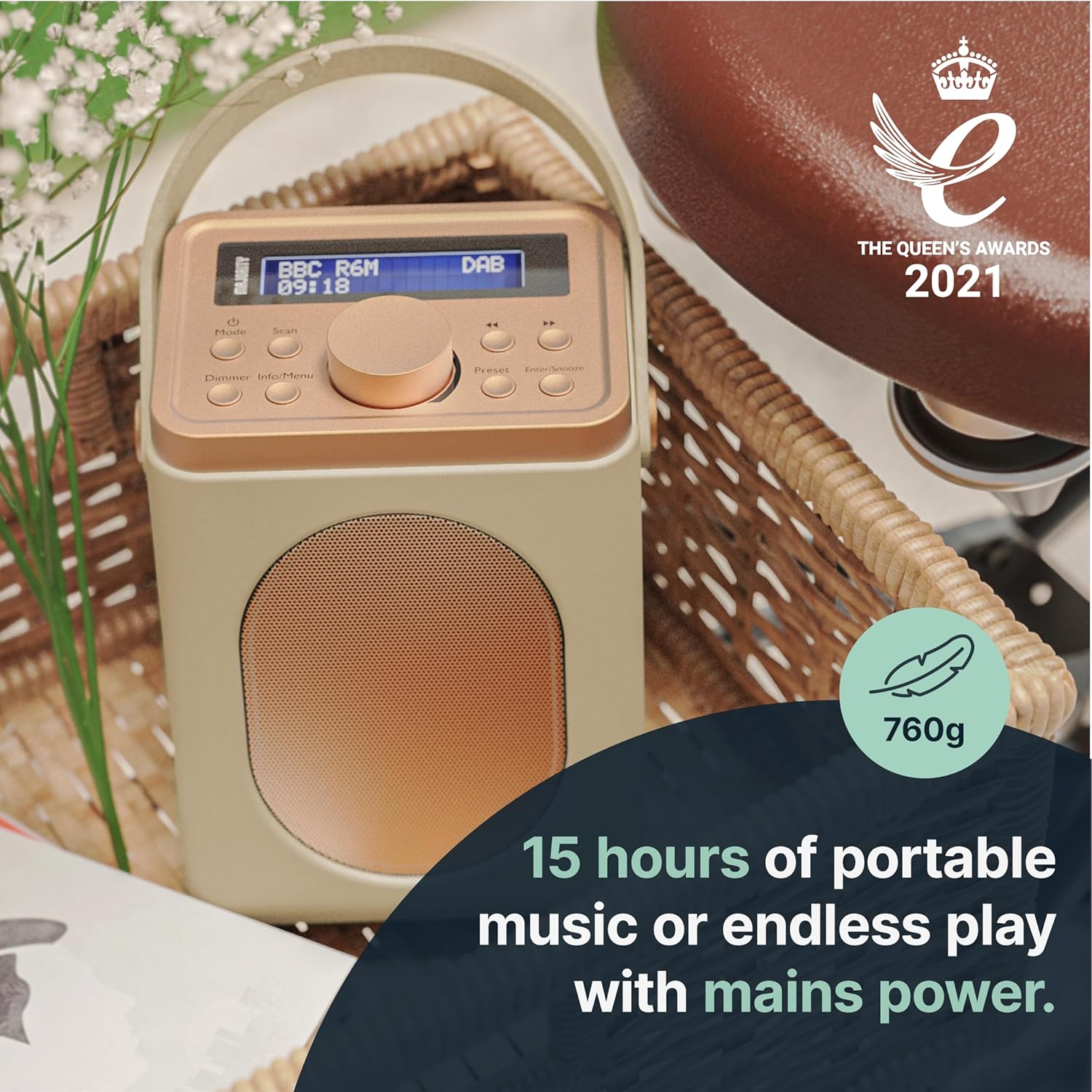 Portable DAB+ Radio with Bluetooth | 15 Hour Battery Playback and Mains Powered | Dual Alarm & Snooze Function| 20+ Presets, LED Display, FM, Headphone Jack | MAJORITY Little Shelford (Cream) - Amazing Gadgets Outlet