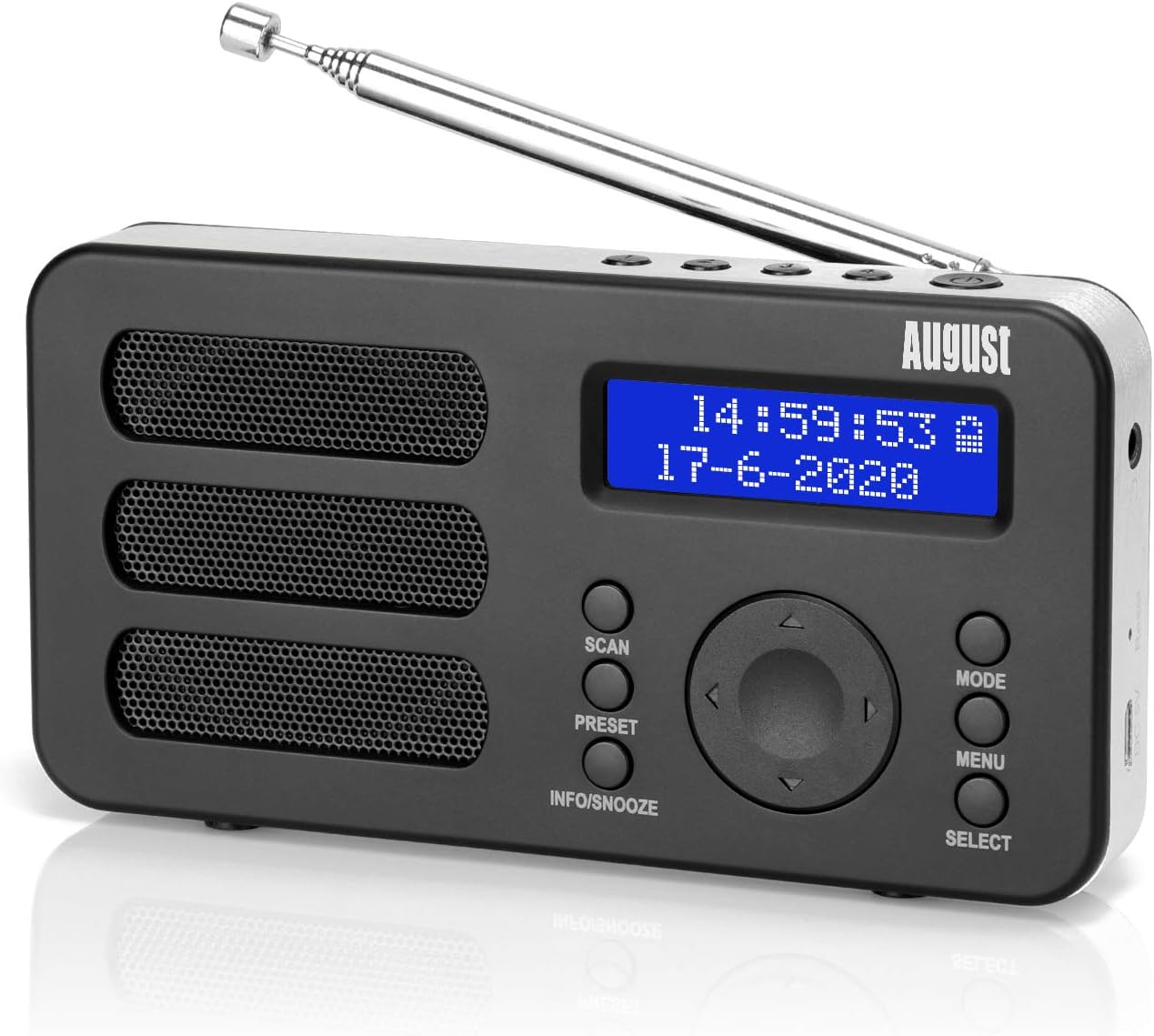 Portable Digital DAB Radio - August MB225 - DAB+/FM - RDS Function, 40 Presets, Stereo/Mono Portable Radio, Dual Alarm, Rechargeable Battery, Headphone Jack - Amazing Gadgets Outlet