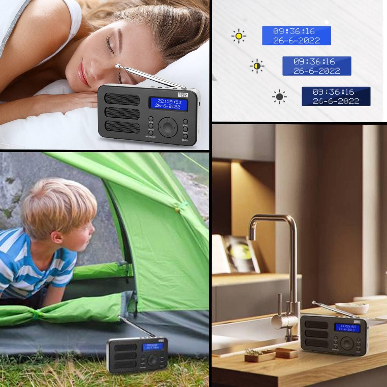 Portable Digital DAB Radio - August MB225 - DAB+/FM - RDS Function, 40 Presets, Stereo/Mono Portable Radio, Dual Alarm, Rechargeable Battery, Headphone Jack - Amazing Gadgets Outlet