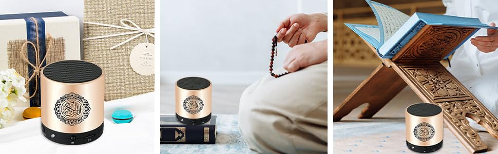 Portable Digital Quran Speaker,Anlising Quran Speaker with Remote Control,Quran Speaker MP3 Player,Quran Translator,USB Rechargeable,8GB,over 18 Reciter and 15 Translations Available(Gold) - Amazing Gadgets Outlet