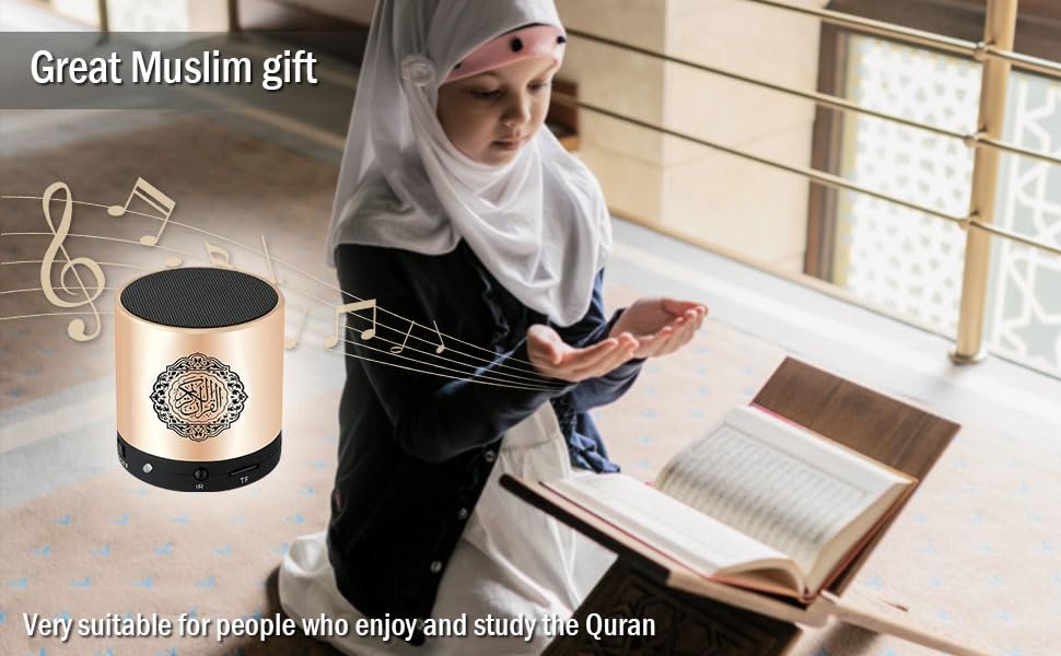 Portable Digital Quran Speaker,Anlising Quran Speaker with Remote Control,Quran Speaker MP3 Player,Quran Translator,USB Rechargeable,8GB,over 18 Reciter and 15 Translations Available(Gold) - Amazing Gadgets Outlet